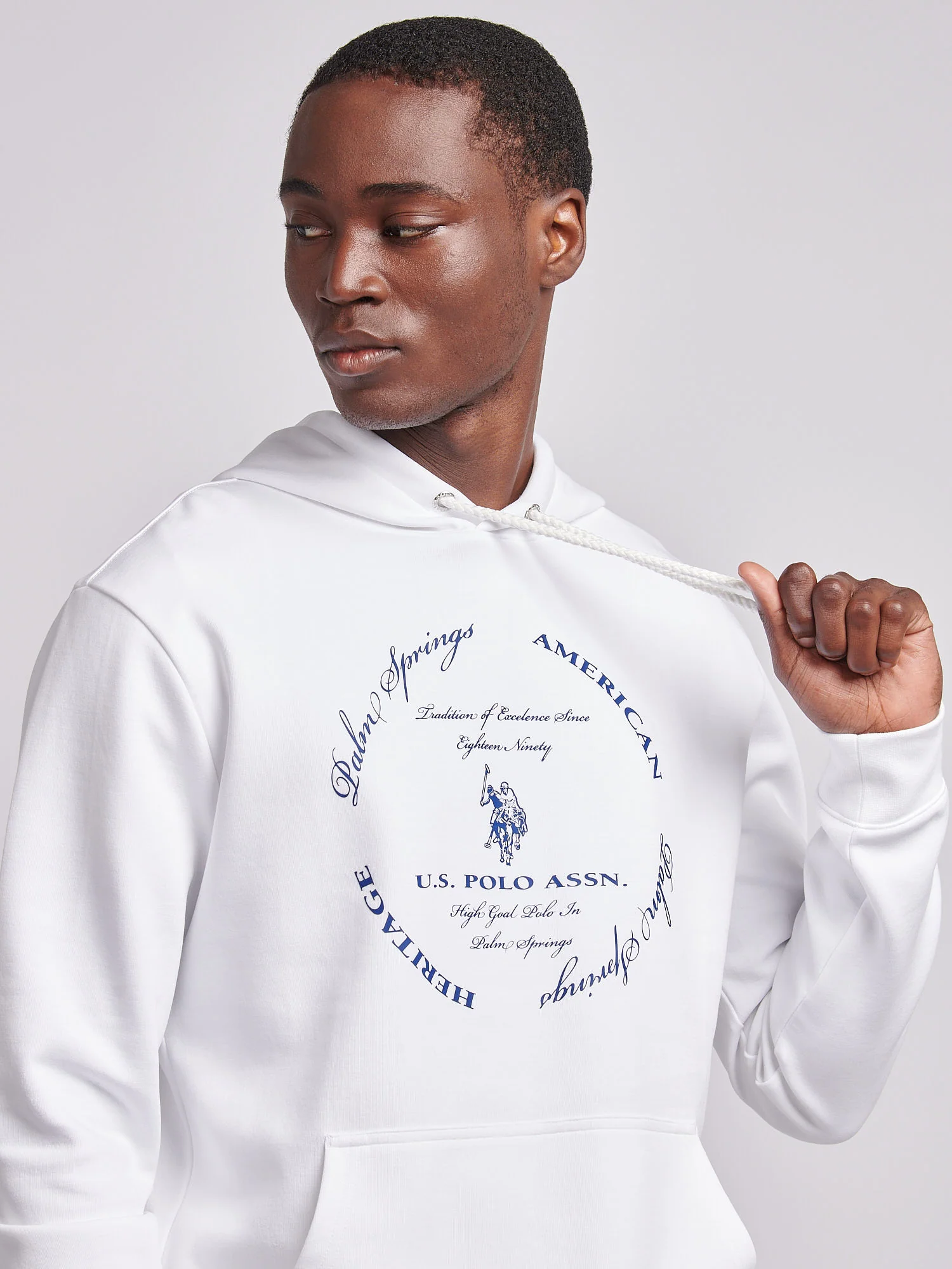 Mens Premium Print Interlock Hoodie in Bright White - Image 2