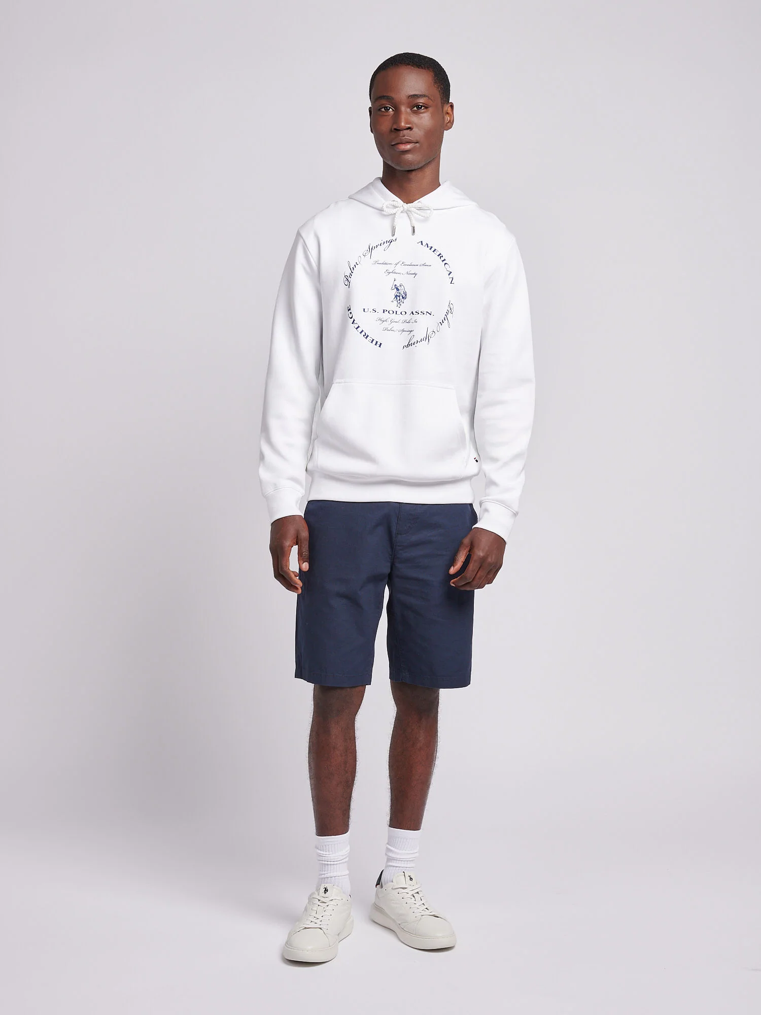 Mens Premium Print Interlock Hoodie in Bright White - Image 3