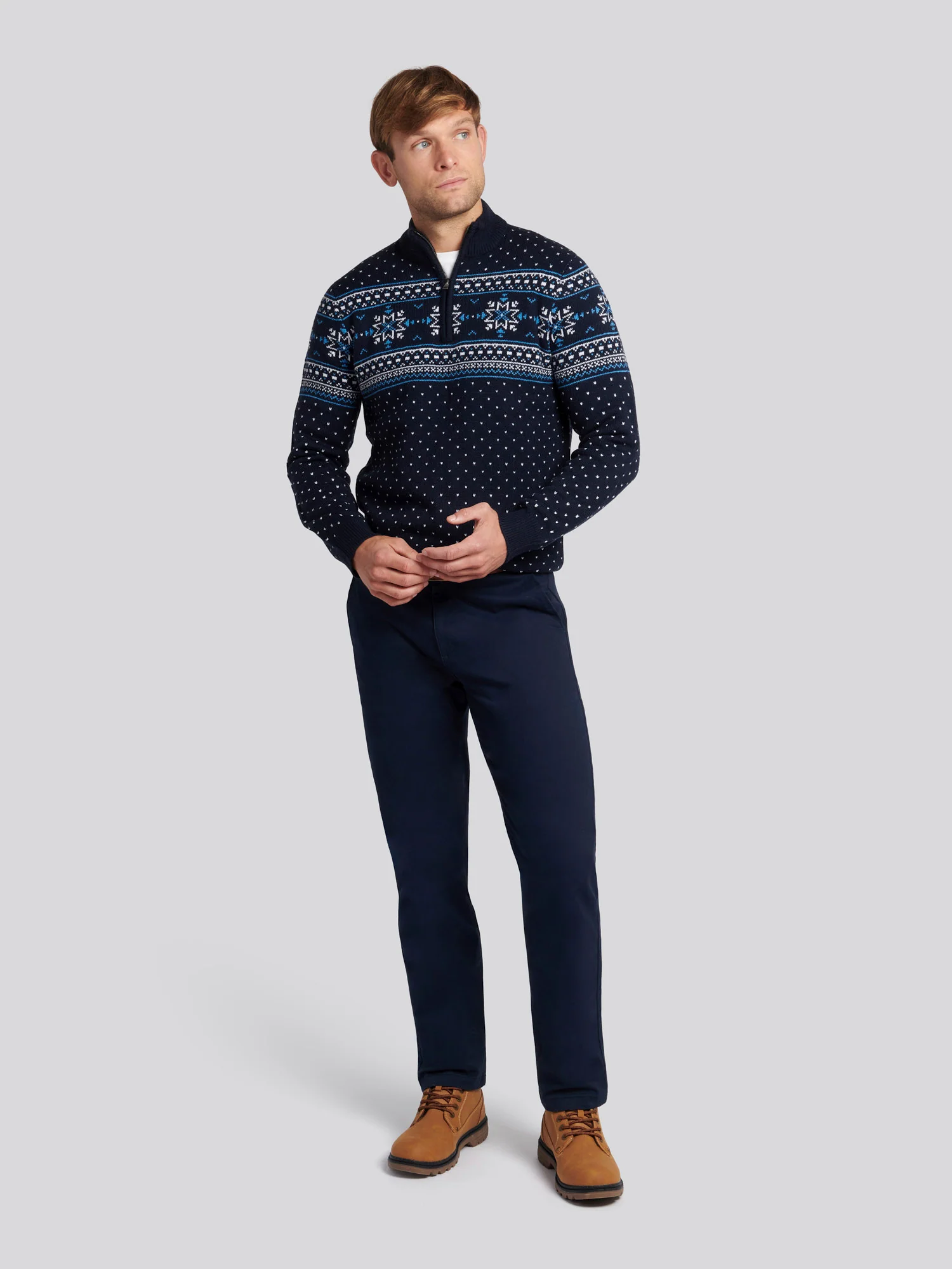 Mens Quarter Zip Fair Isle Sweatshirt in Navy Blue - Image 3