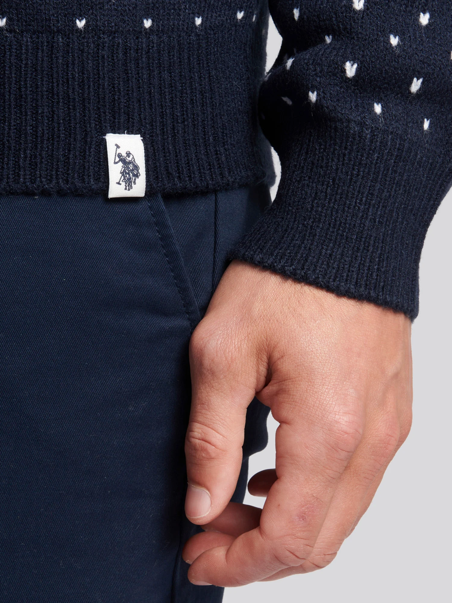 Mens Quarter Zip Fair Isle Sweatshirt in Navy Blue - Image 5