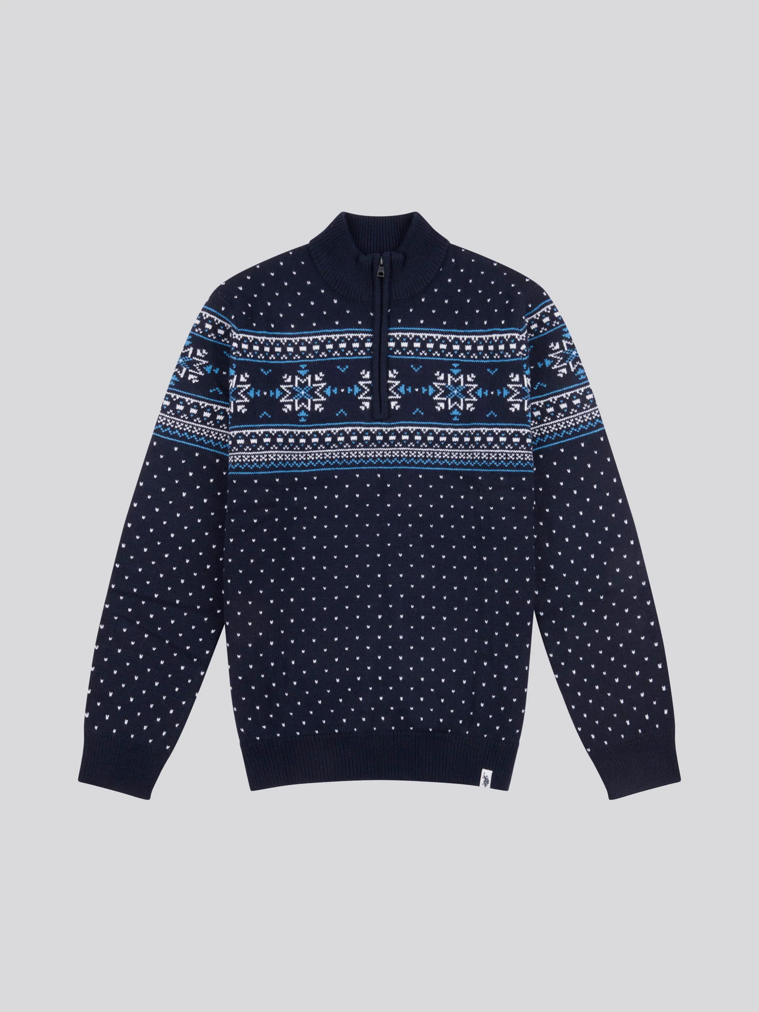 Mens Quarter Zip Fair Isle Sweatshirt in Navy Blue - Image 6