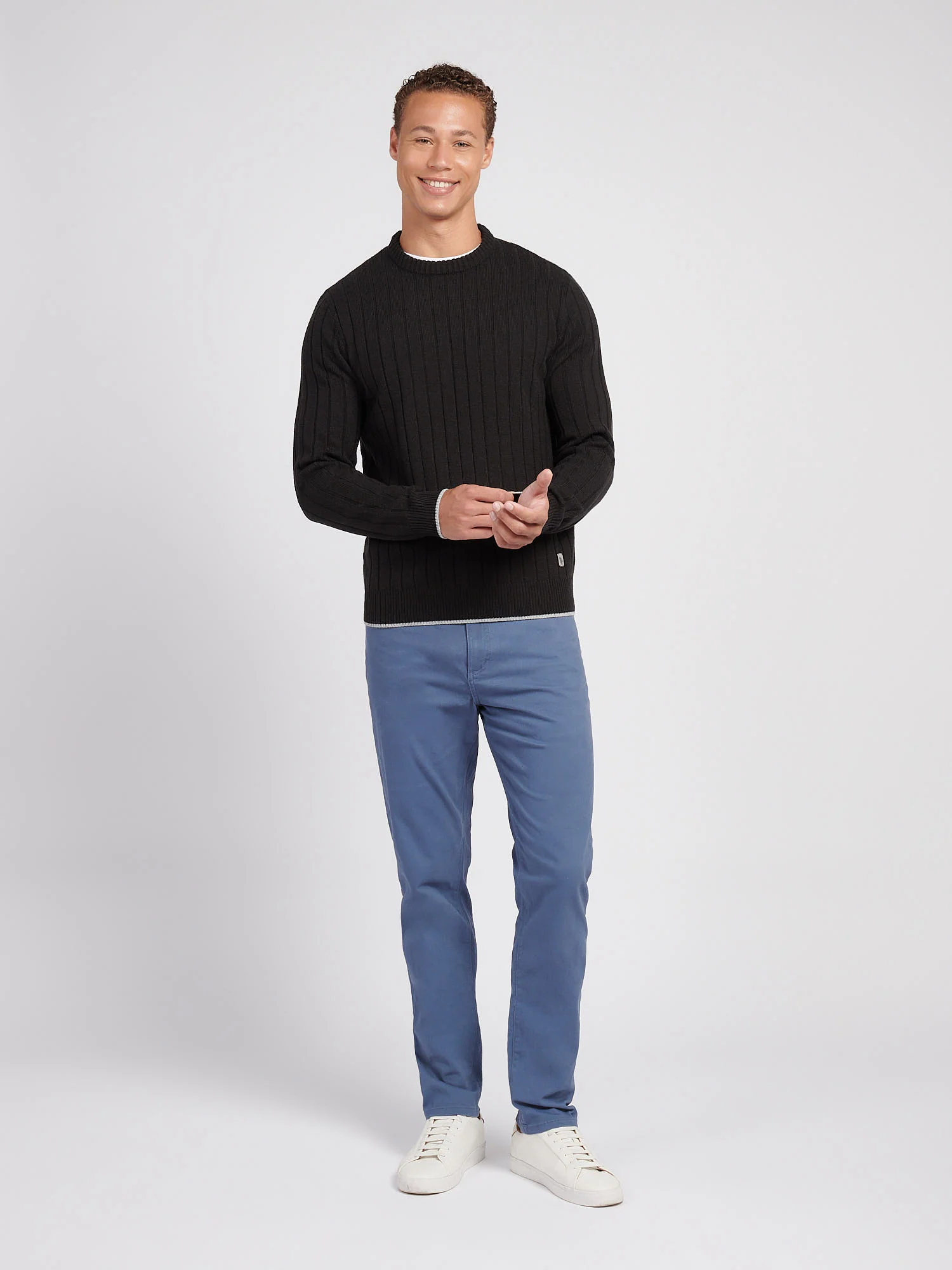 Mens Rib Knit Crew in Black - Image 3