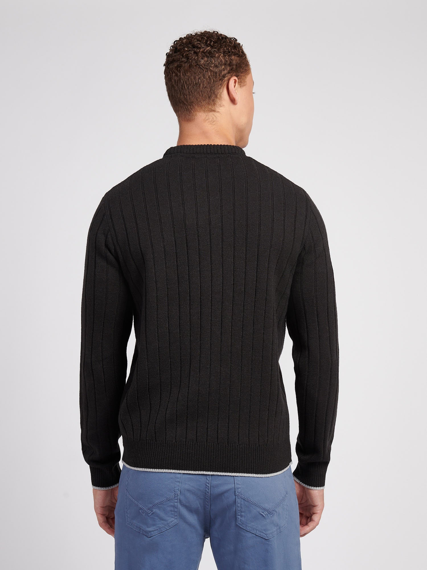 Mens Rib Knit Crew in Black - Image 4