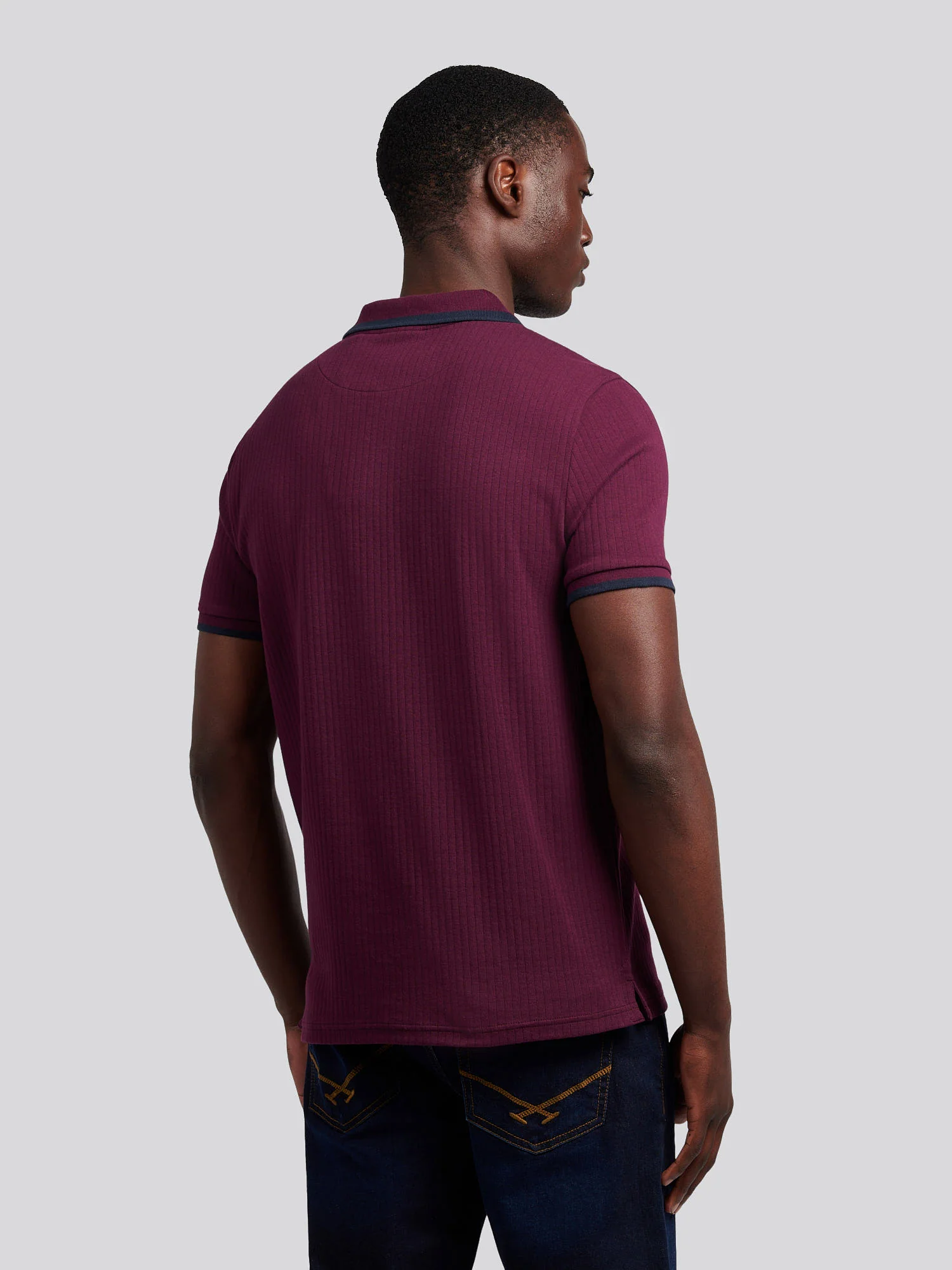 Mens Rib Texture Polo Shirt in Grape Wine - Image 3