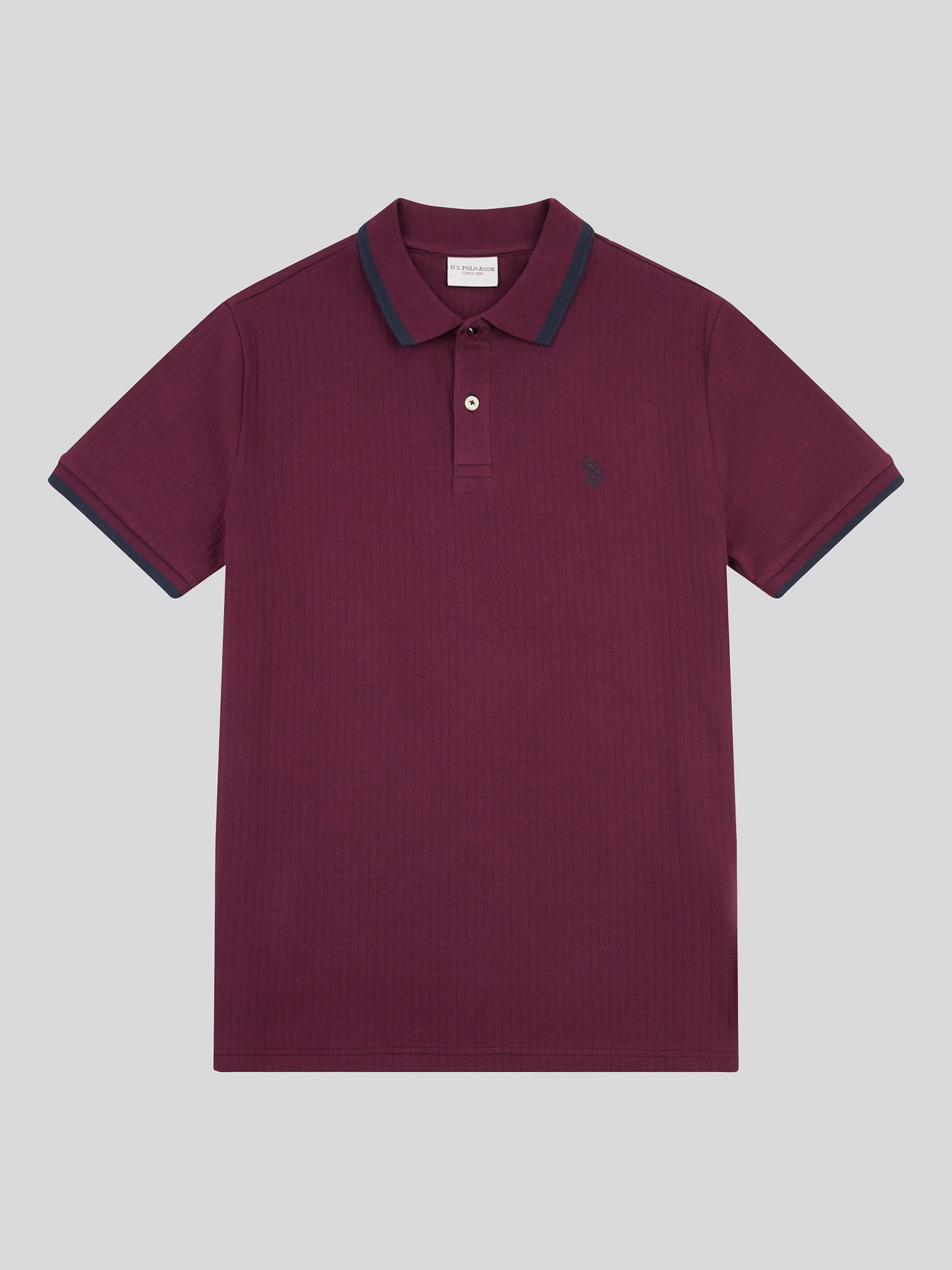 Mens Rib Texture Polo Shirt in Grape Wine - Image 5