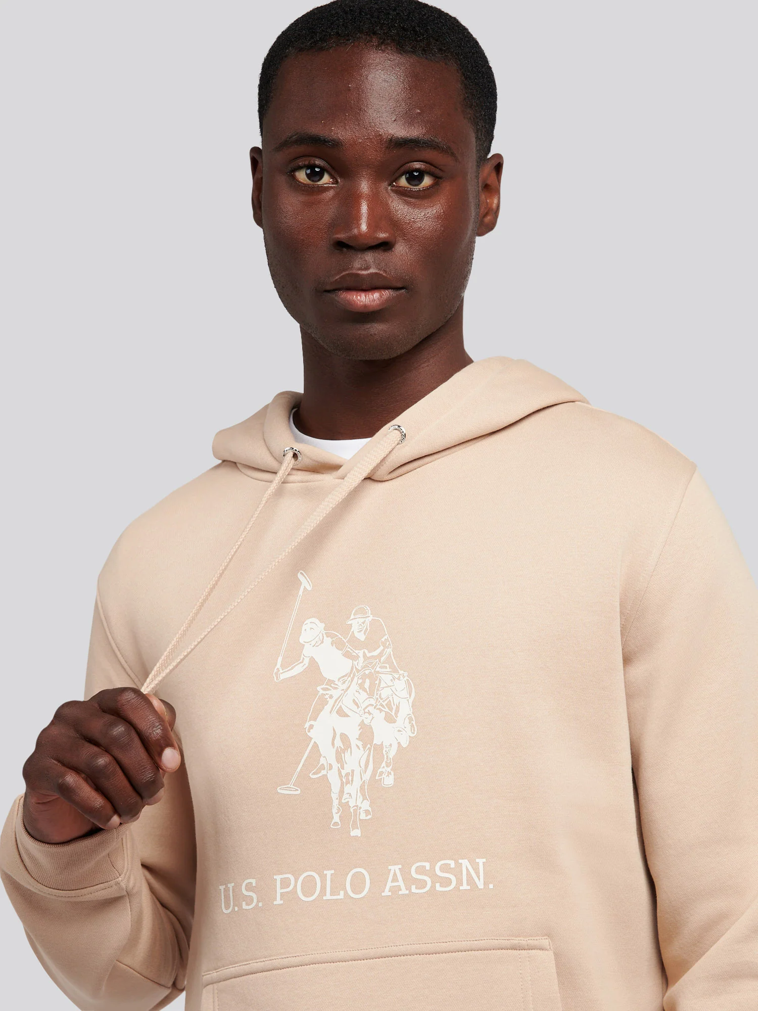 Mens Rider Brush Back Hoodie in Doeskin - Image 2