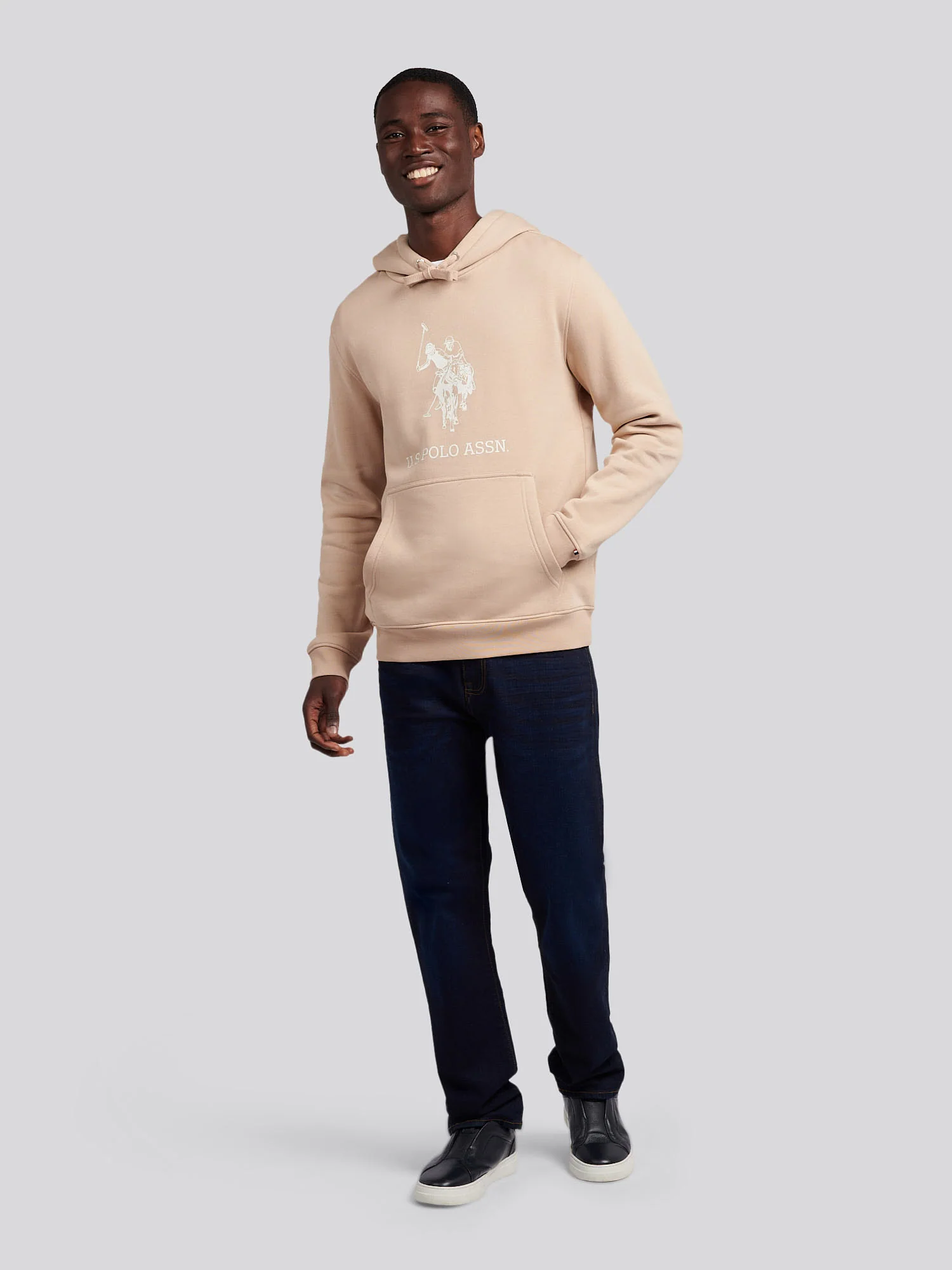 Mens Rider Brush Back Hoodie in Doeskin - Image 4