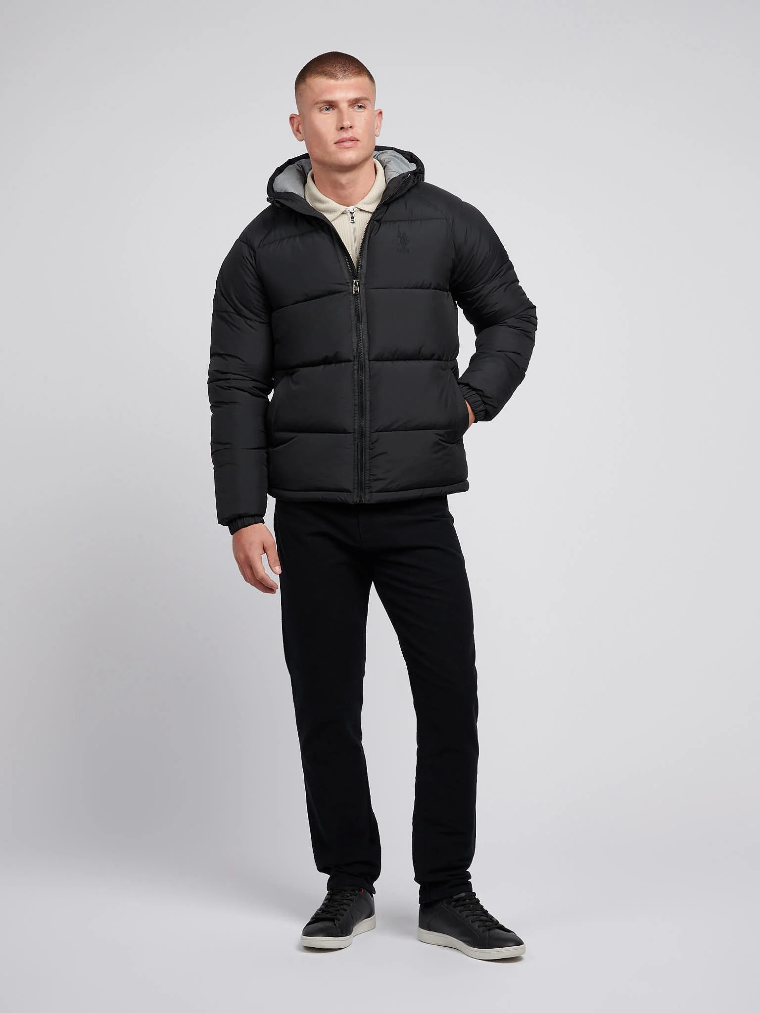 Mens Ripstop Hooded Puffer Jacket in Black - Image 3