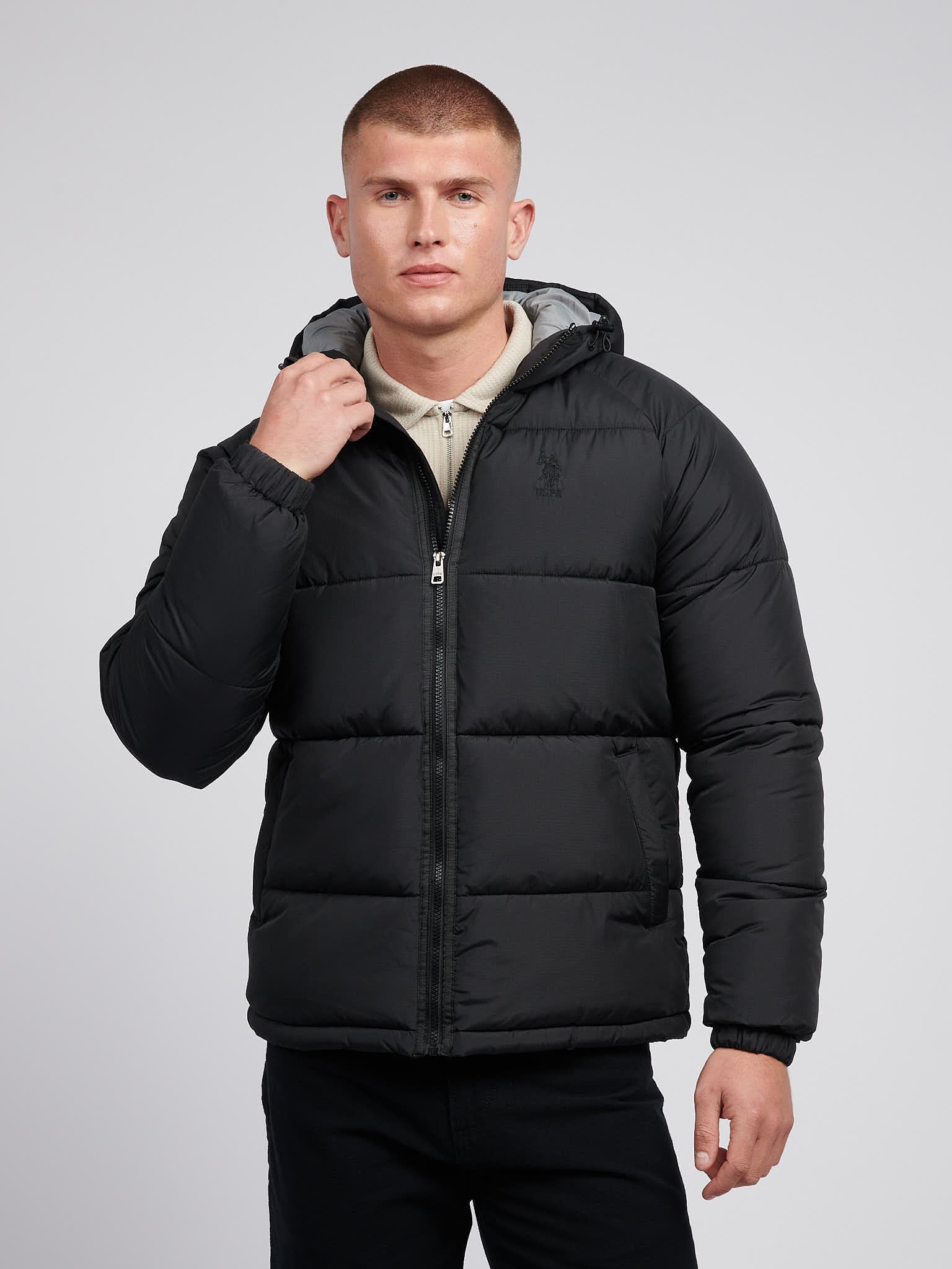Mens Ripstop Hooded Puffer Jacket in Black - Image 6
