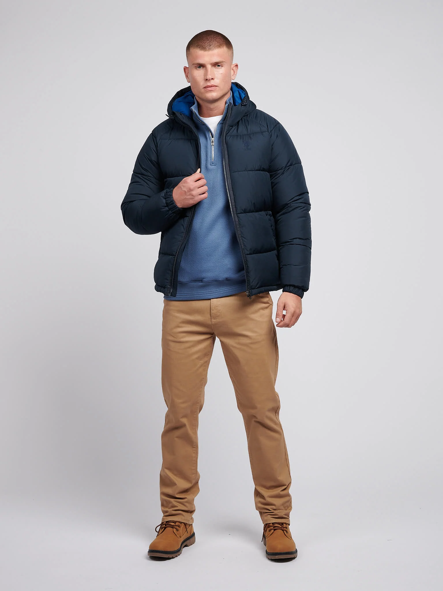 Mens Ripstop Hooded Puffer Jacket in Dark Sapphire Navy - Image 3