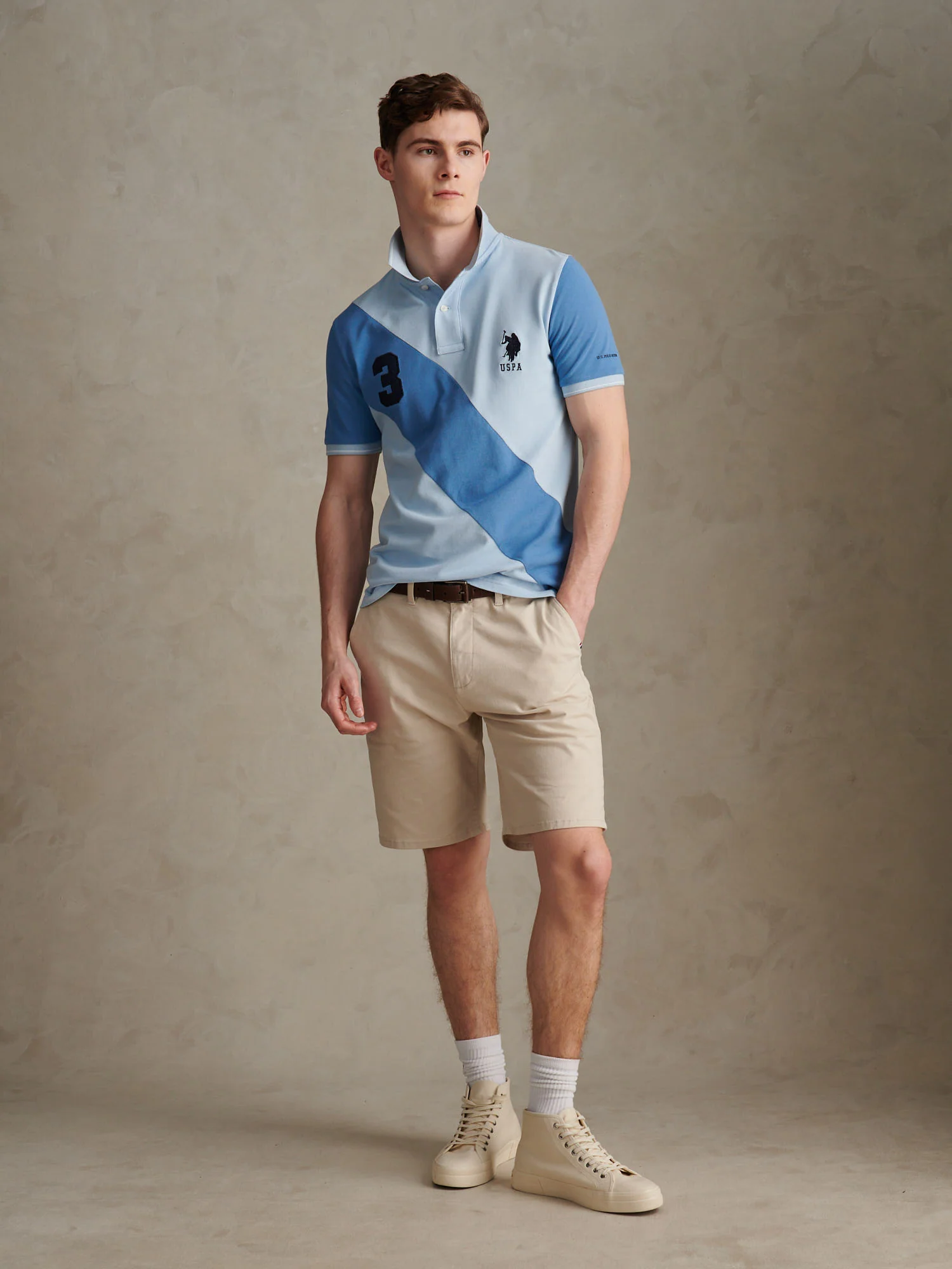 Mens Sash Pique Polo Shirt Chambray Blue - Image 3