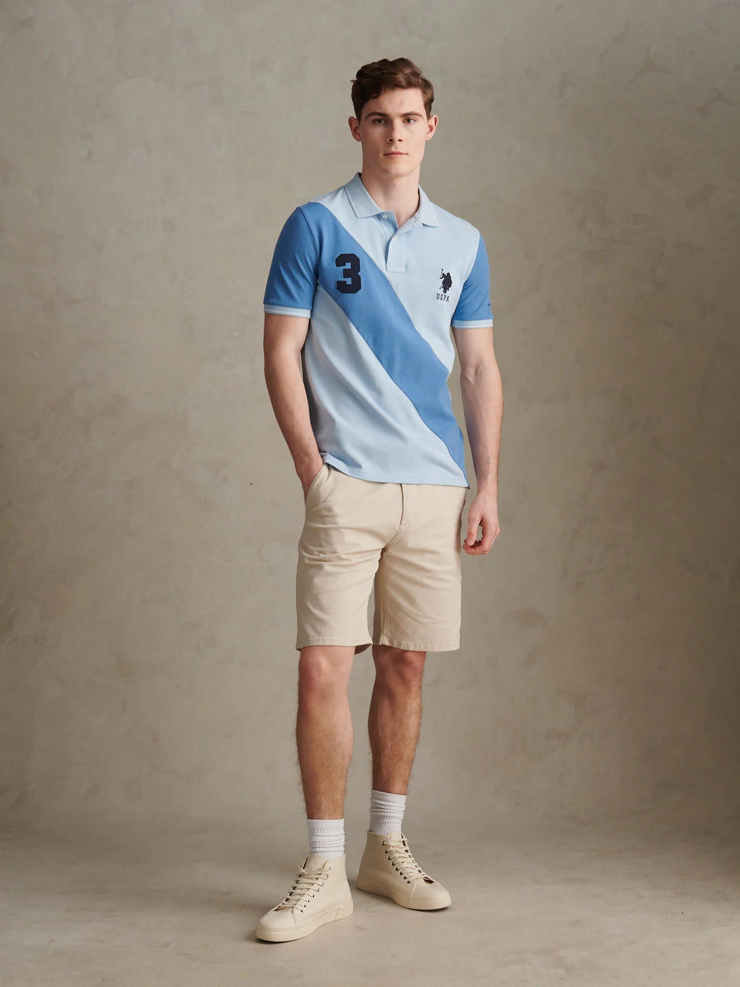 Mens Sash Pique Polo Shirt Chambray Blue - Image 5