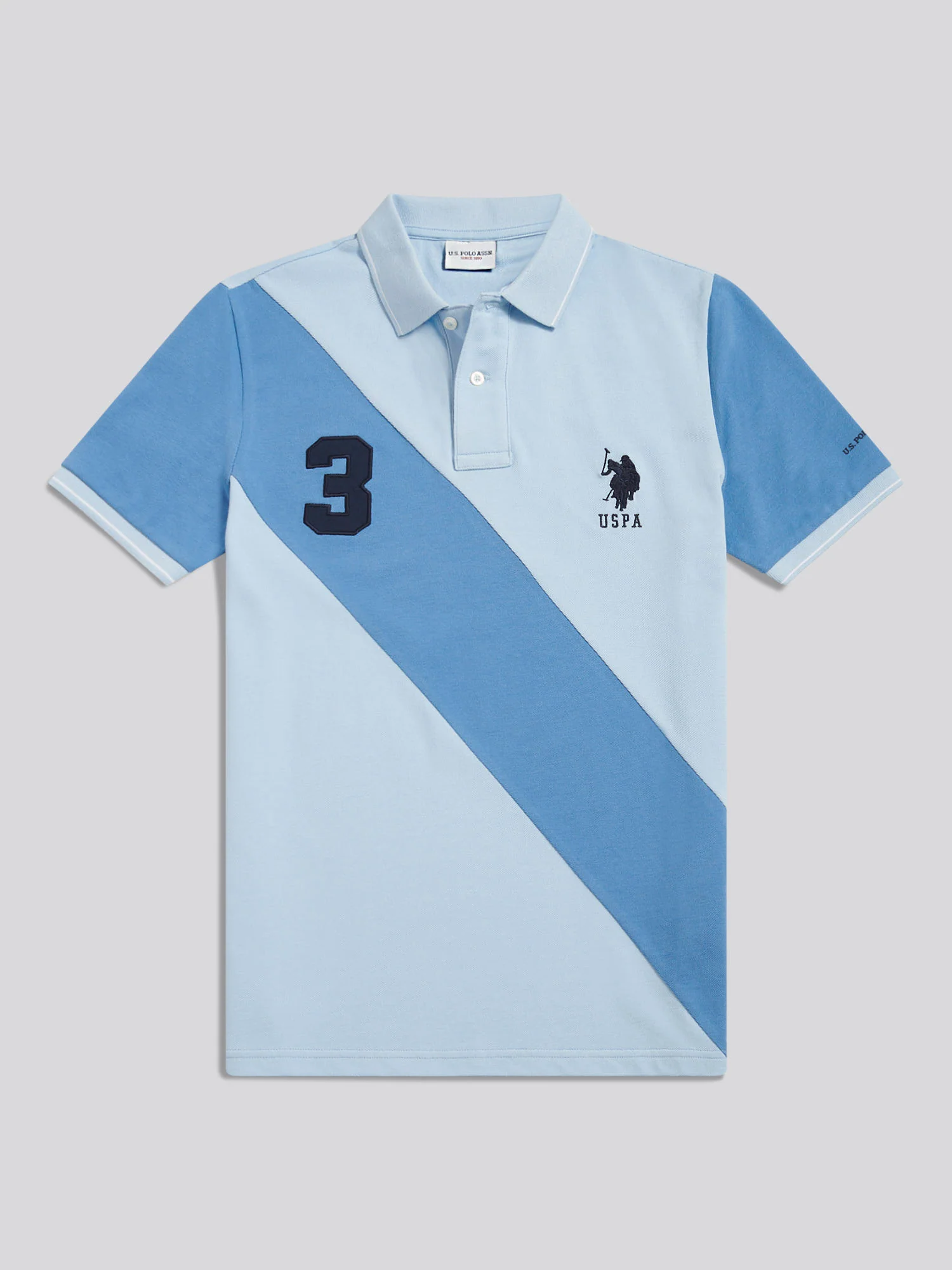 Mens Sash Pique Polo Shirt Chambray Blue - Image 6