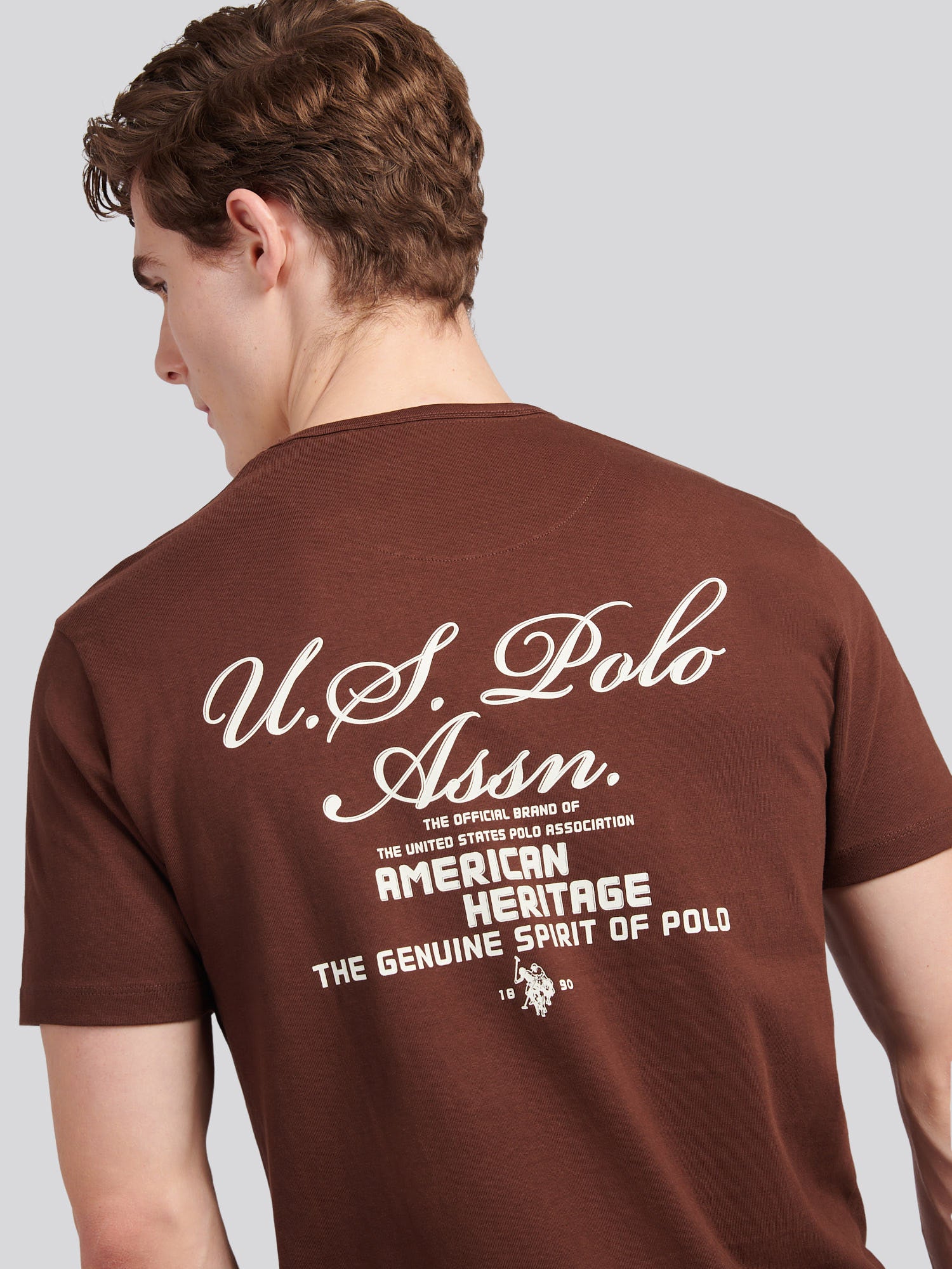 Mens Script Print Back Graphic T-Shirt in Chocolate Martini - Image 2