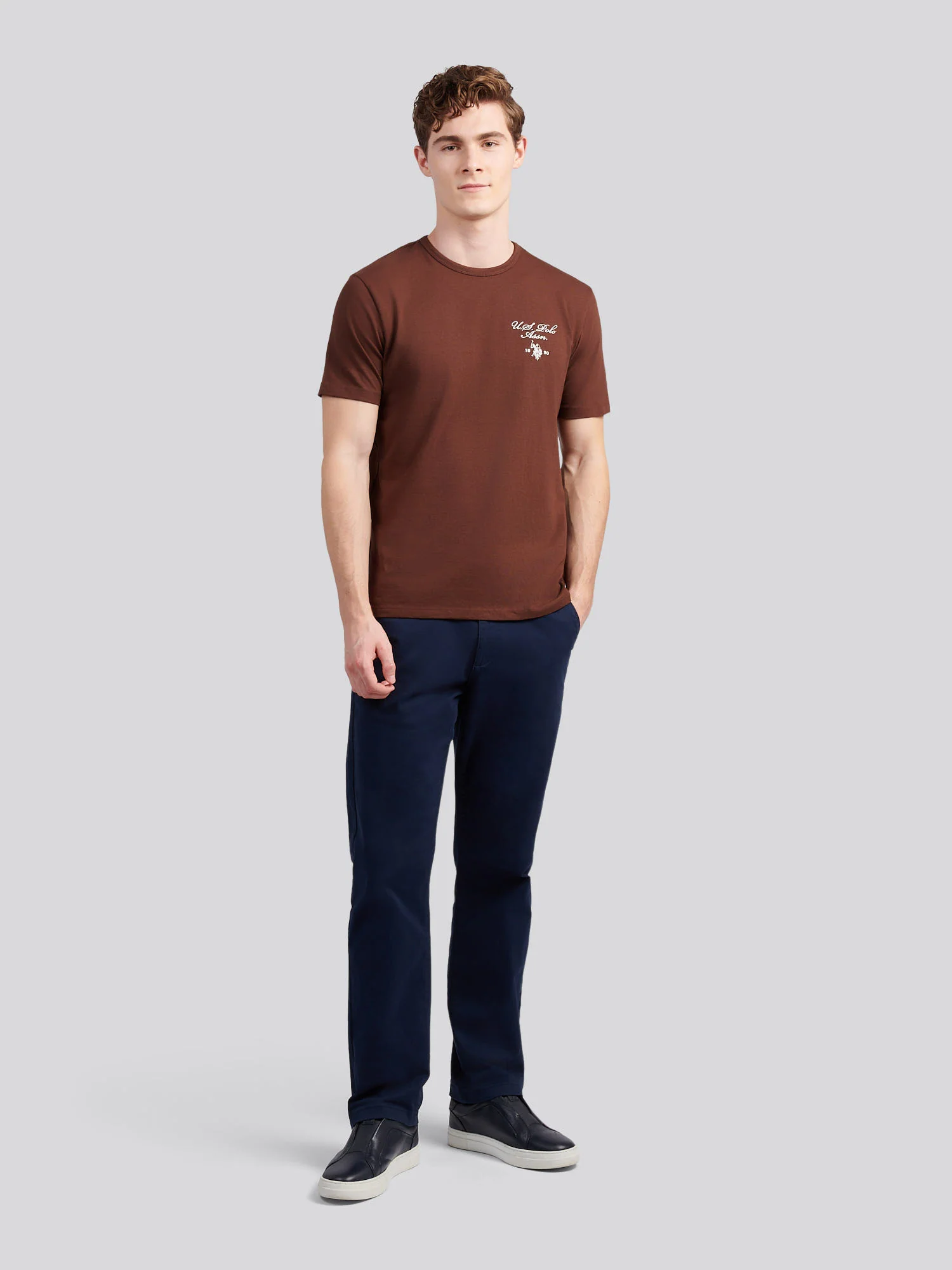 Mens Script Print Back Graphic T-Shirt in Chocolate Martini - Image 3