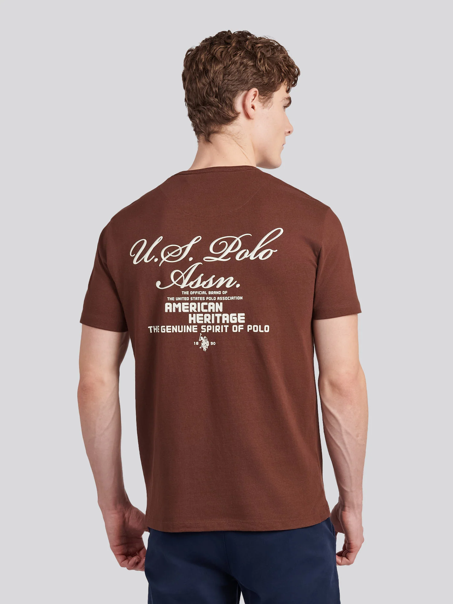 Mens Script Print Back Graphic T-Shirt in Chocolate Martini - Image 4