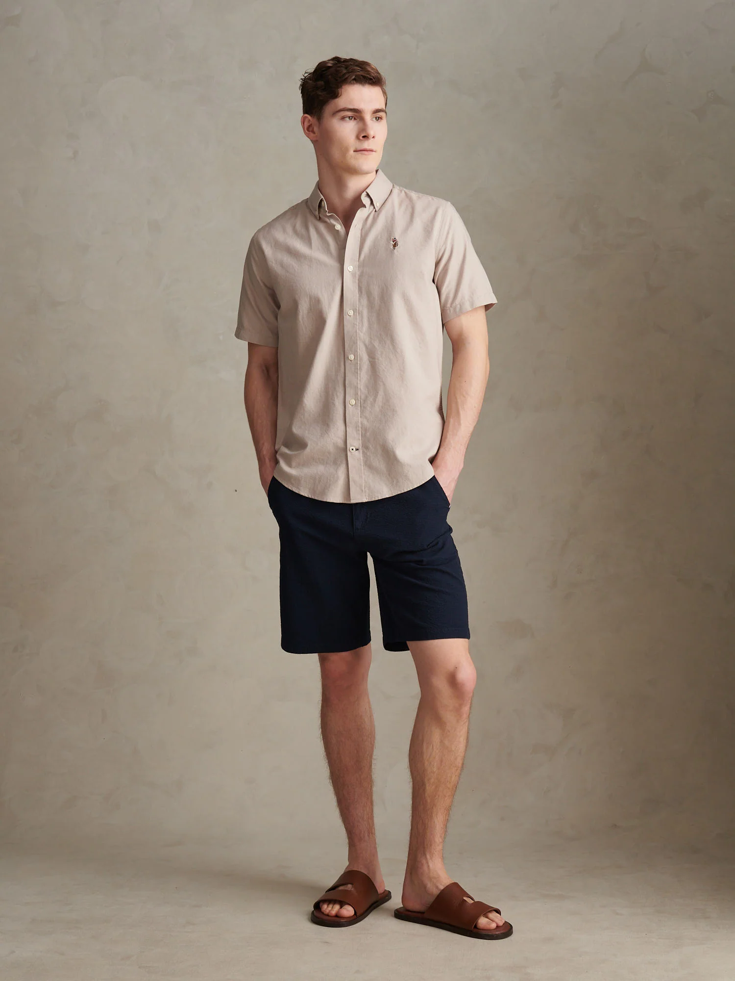 Mens Seersucker Chino Short Dark Sapphire Navy - Image 3