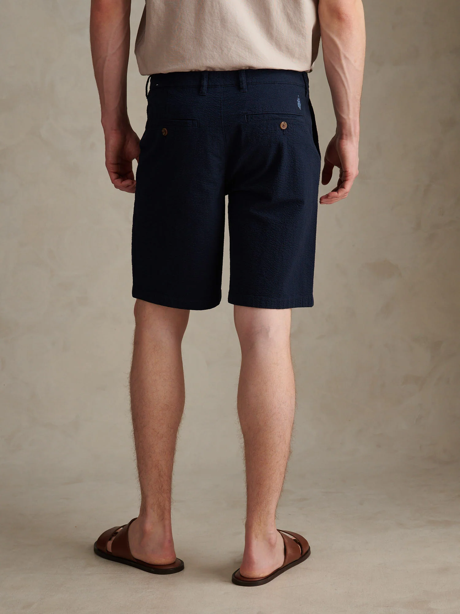 Mens Seersucker Chino Short Dark Sapphire Navy - Image 4