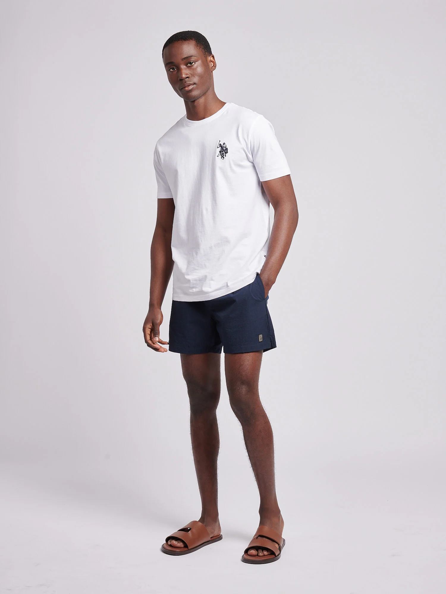 Mens Seersucker Swim Short in Dark Sapphire Navy - Image 3