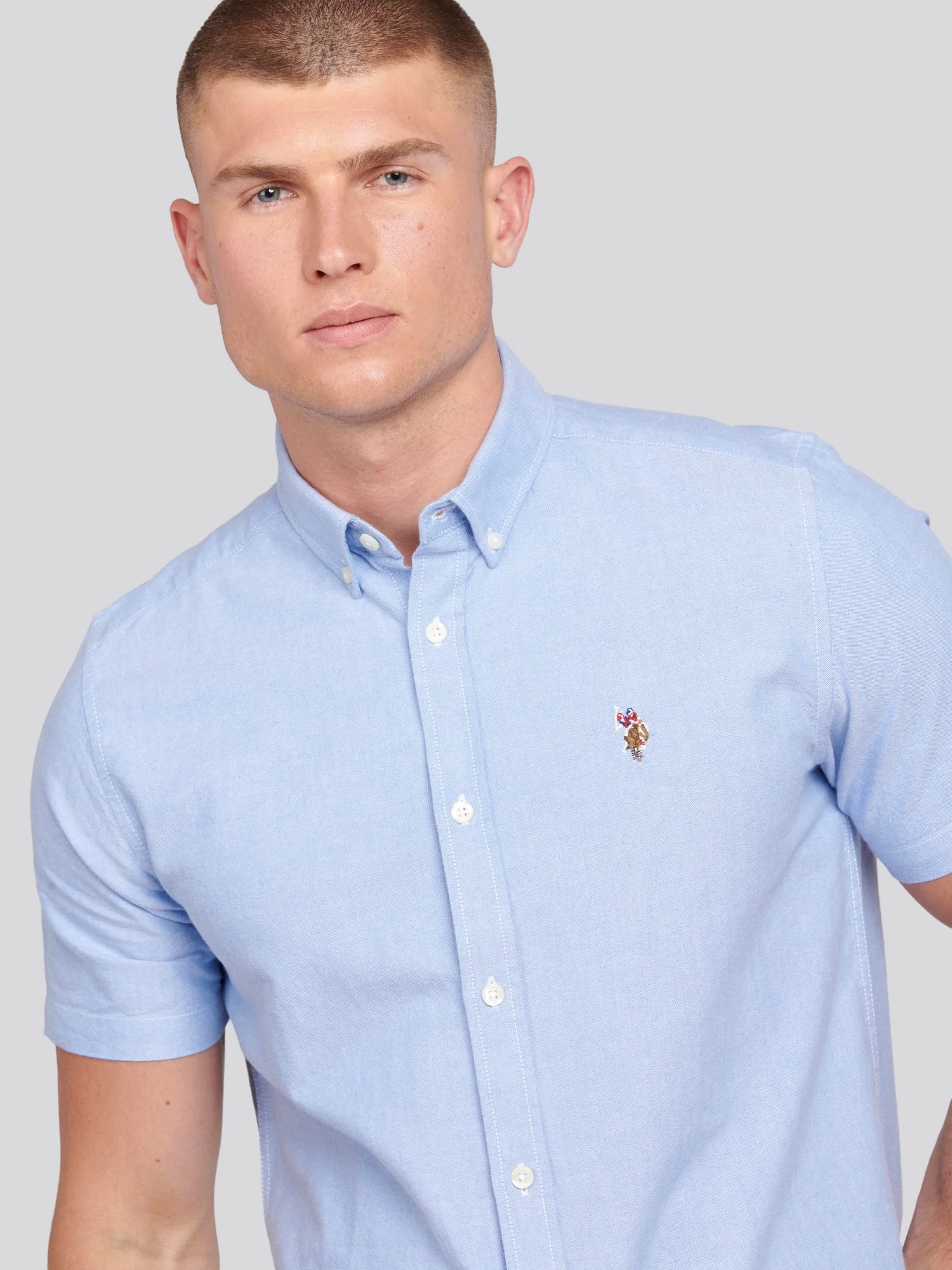 Mens Short Sleeve Oxford Shirt Blue Yonder - Image 2