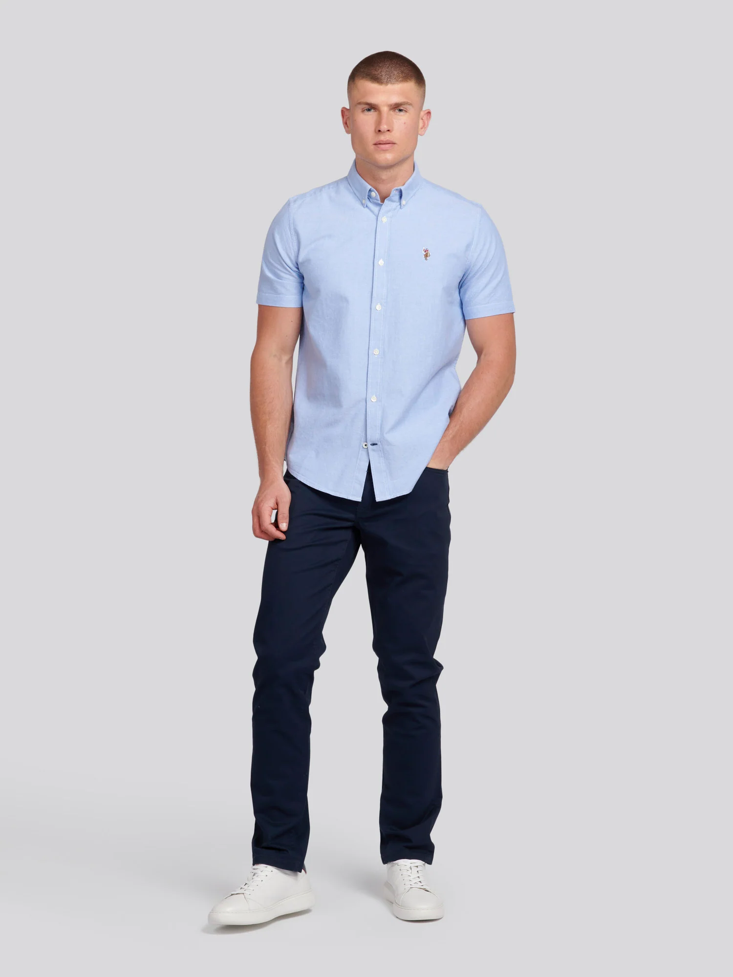 Mens Short Sleeve Oxford Shirt Blue Yonder - Image 3