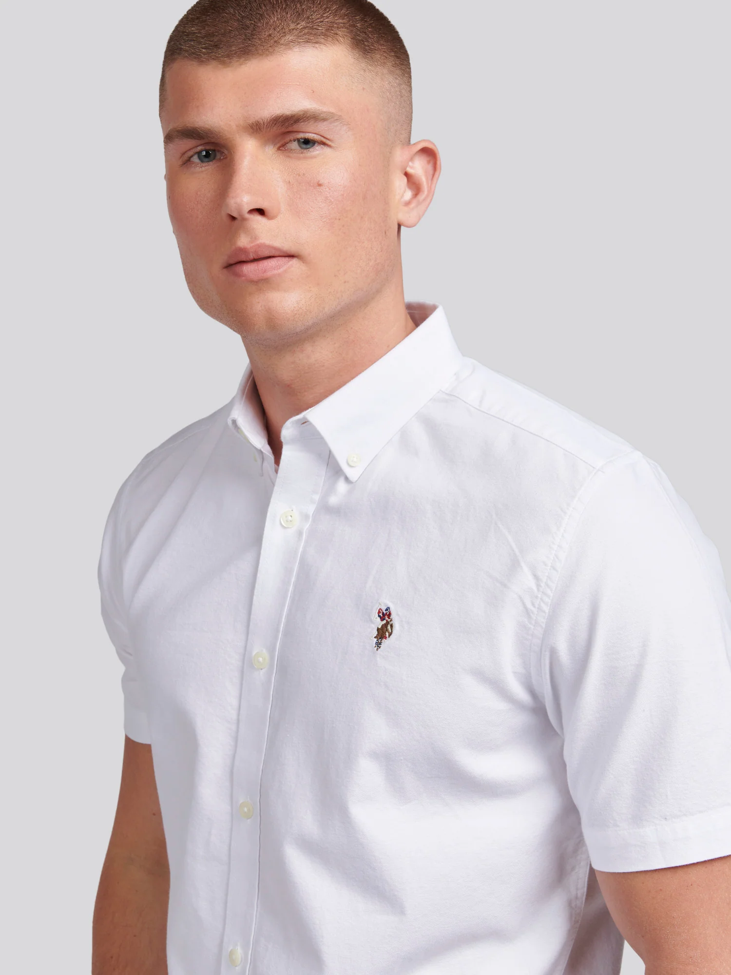 Mens Short Sleeve Oxford Shirt Bright White - Image 2