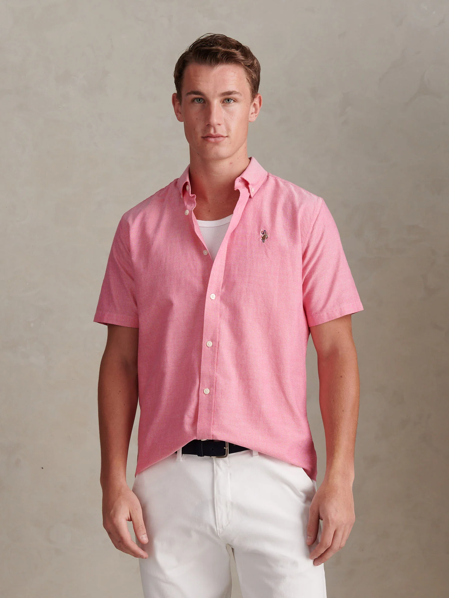 Mens Short Sleeve Oxford Shirt Chateau Rose