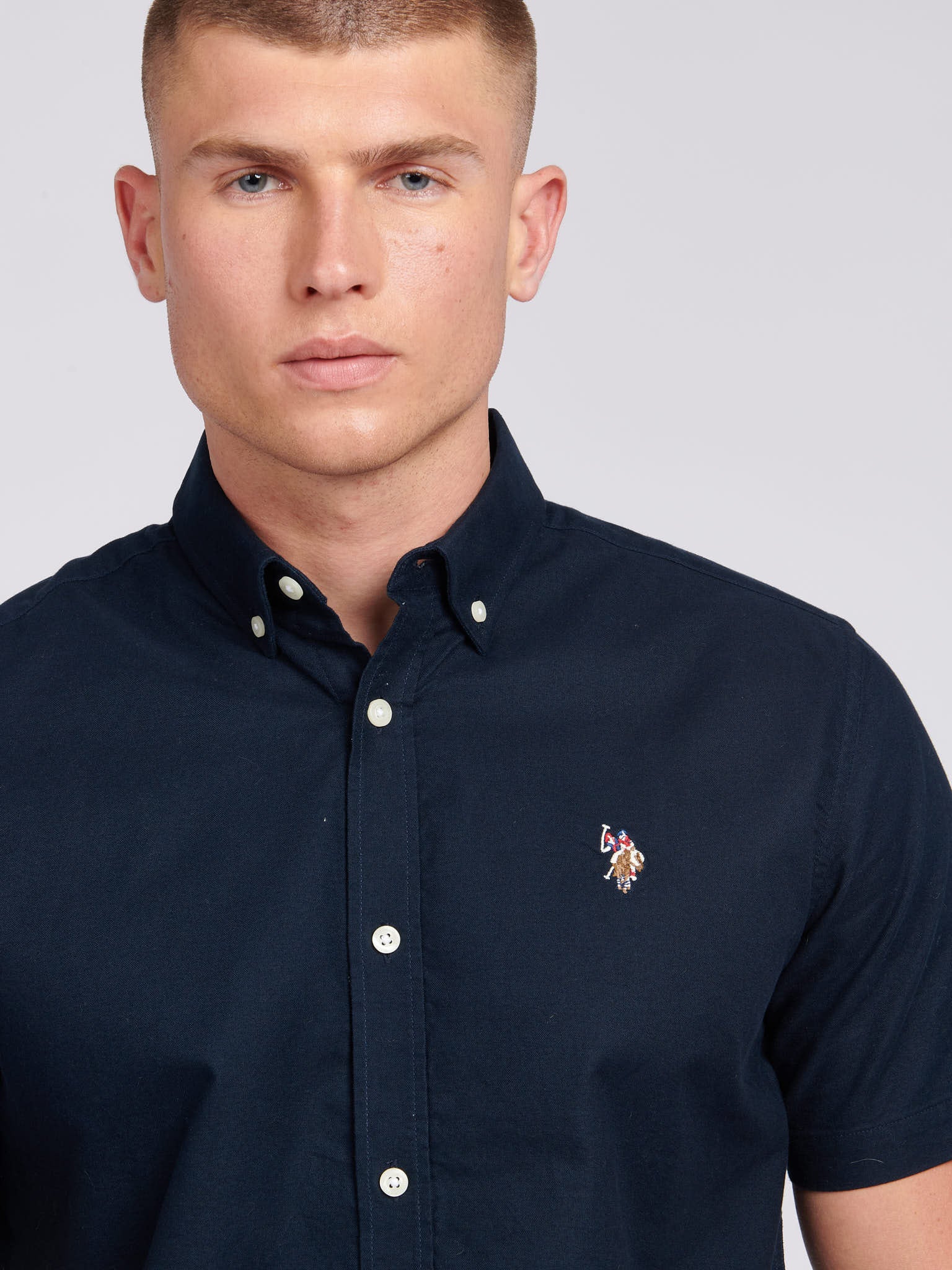 Mens Short Sleeve Oxford Shirt Dark Sapphire Navy - Image 3