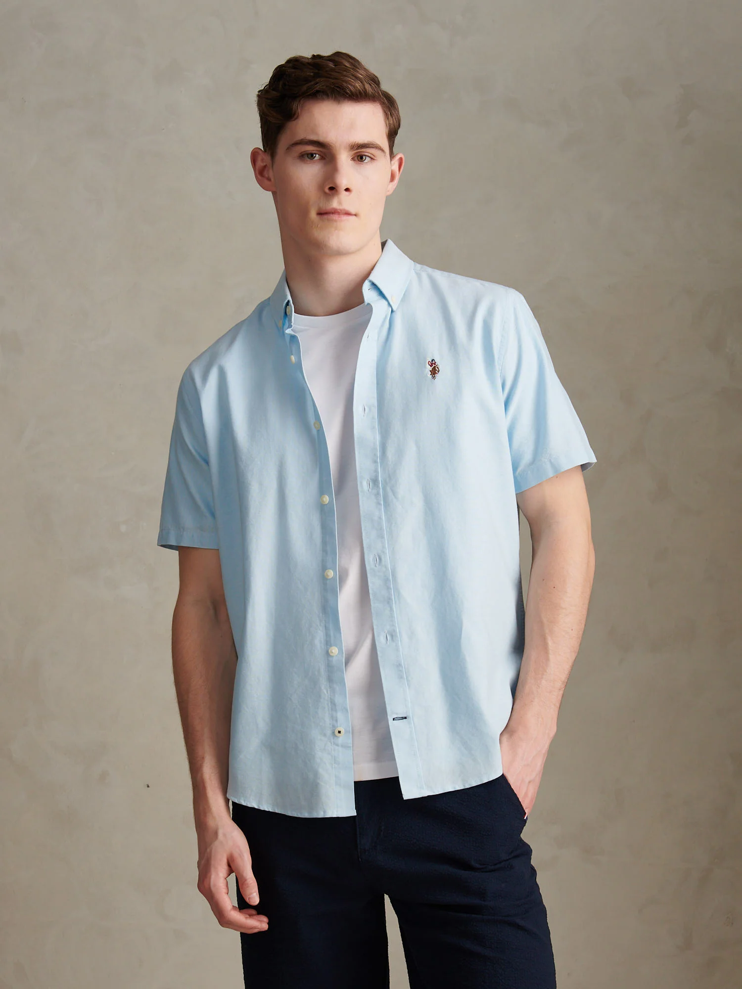 Mens Short Sleeve Oxford Shirt Ice Blue