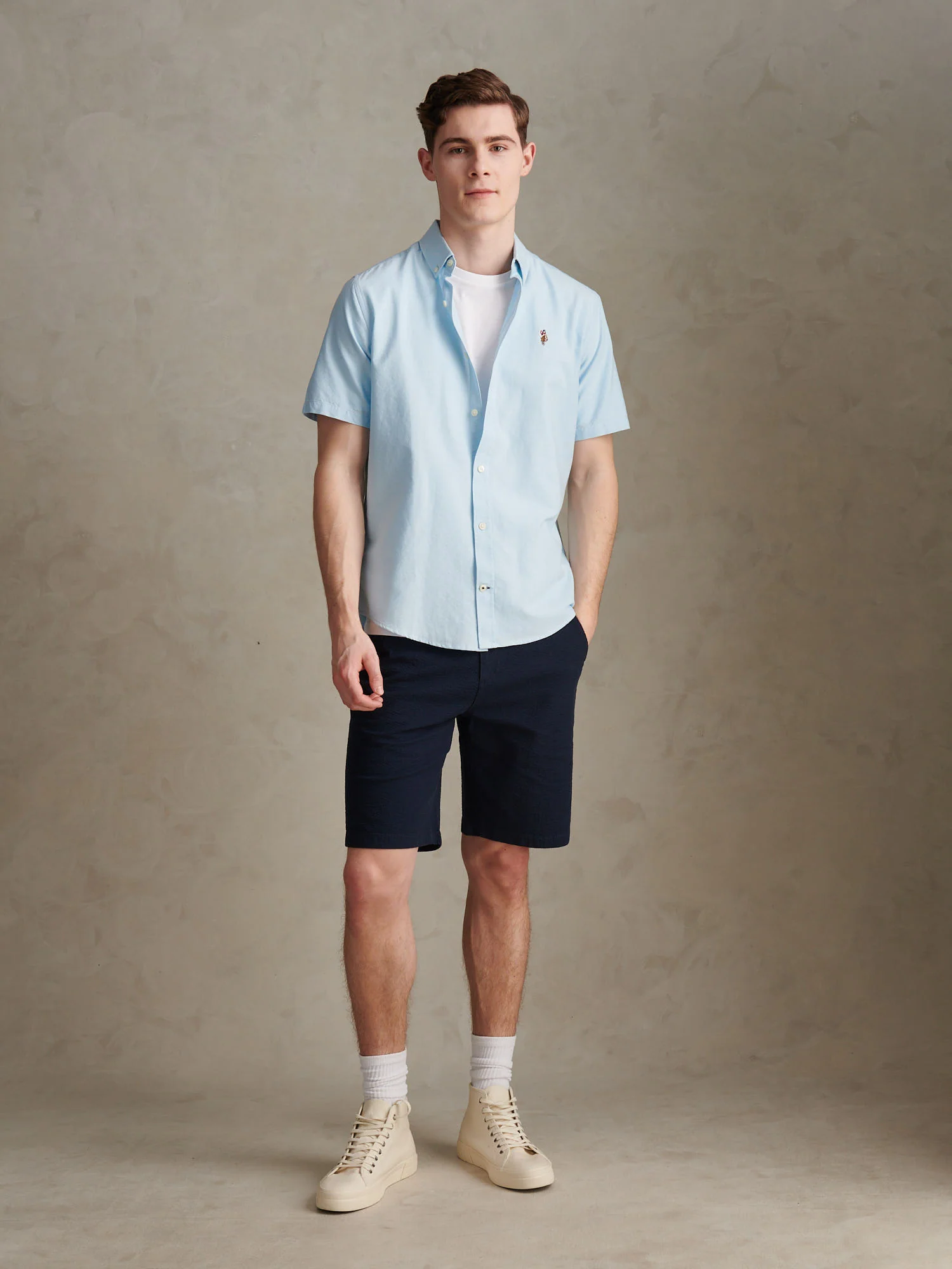 Mens Short Sleeve Oxford Shirt Ice Blue - Image 5