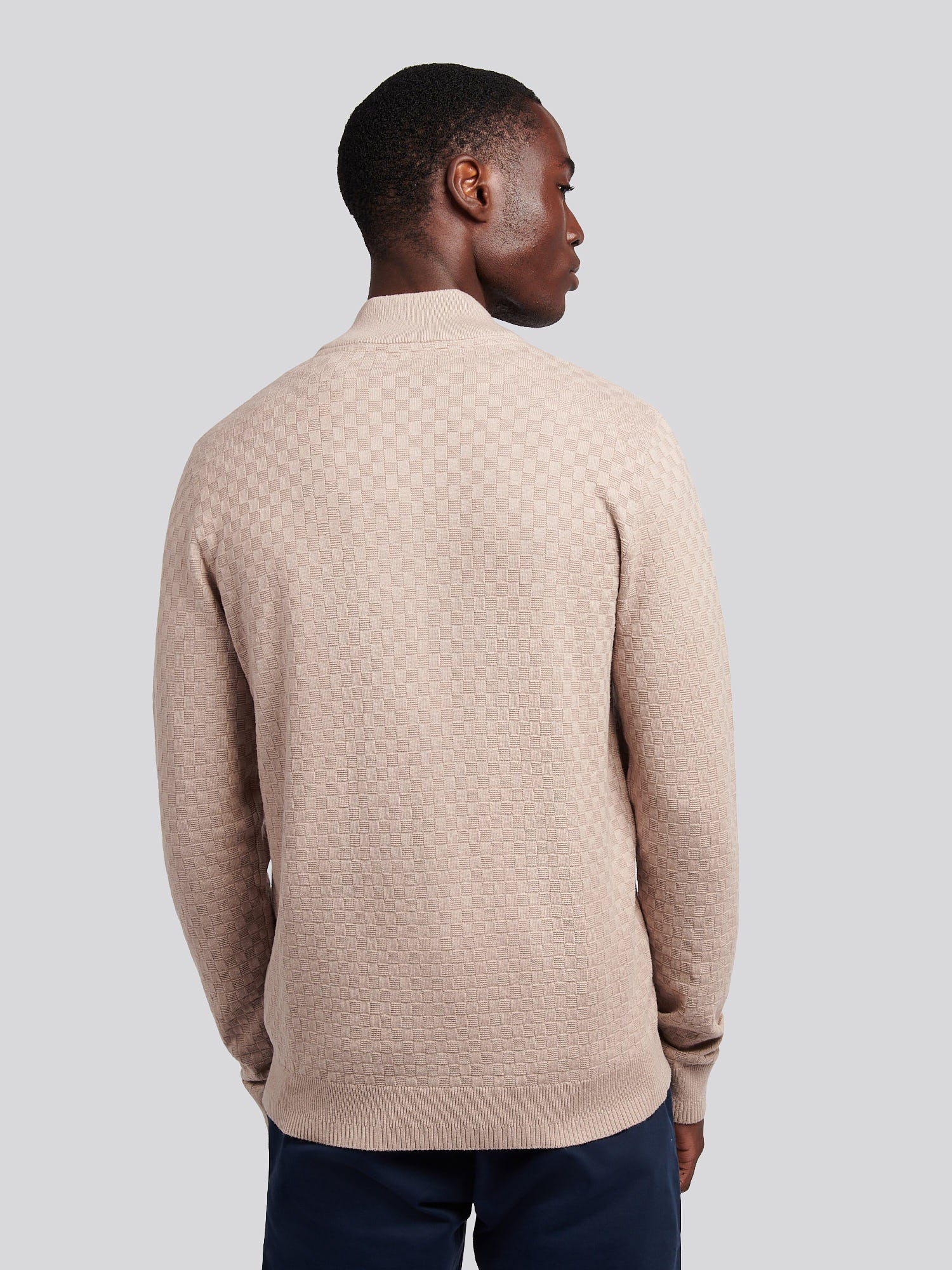 Mens Smart Checkerboard Zip Through Funnel in Atmosphere - Image 3