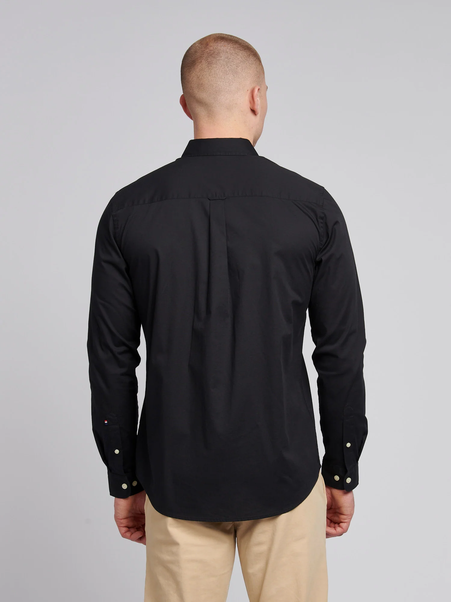 Mens Stretch Cotton Poplin Shirt Black Bright White DHM - Image 4