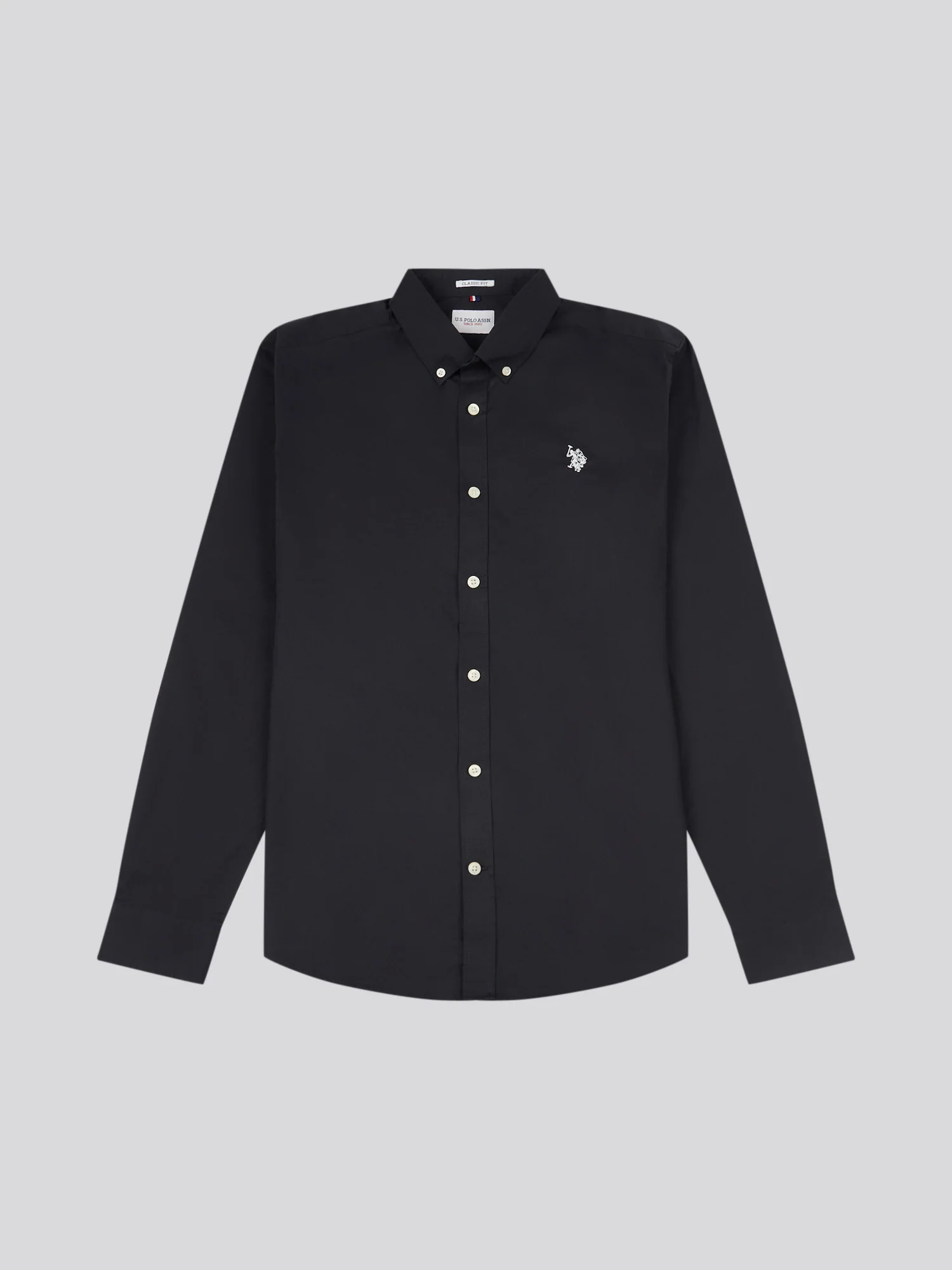 Mens Stretch Cotton Poplin Shirt Black Bright White DHM - Image 5