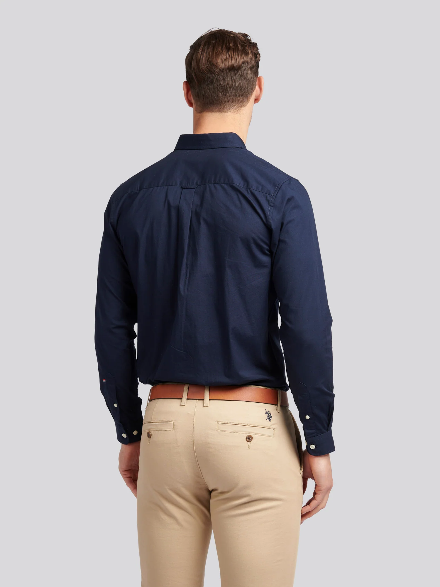Mens Stretch Cotton Poplin Shirt Dark Sapphire Navy / Haute Red DHM - Image 4