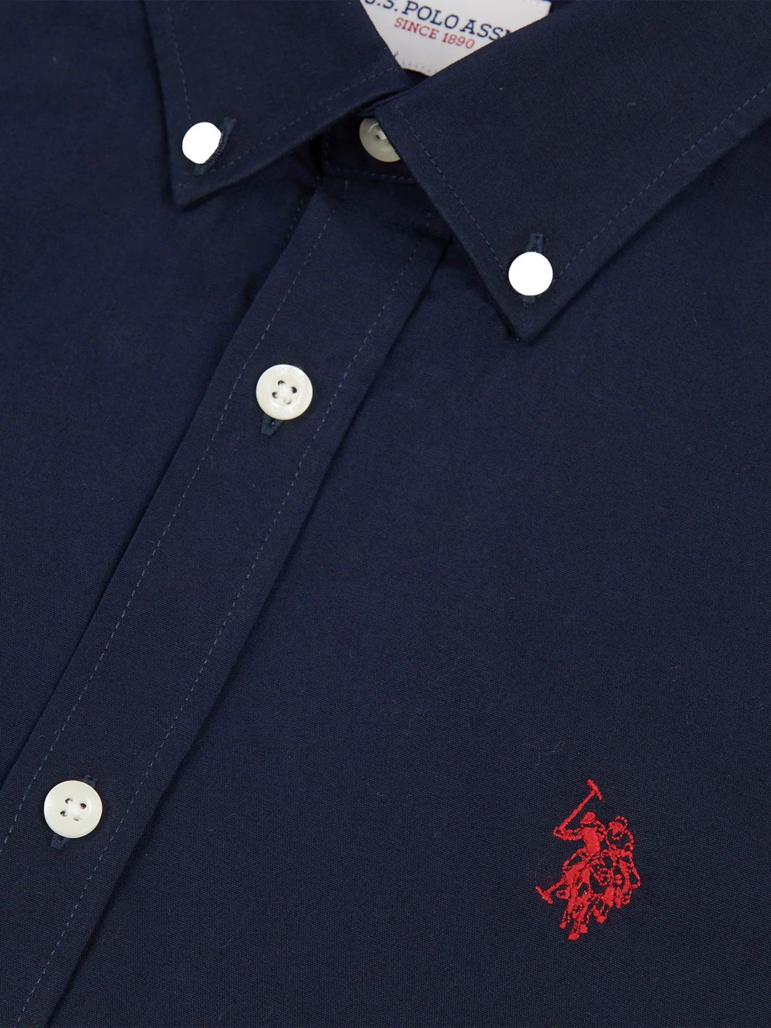Mens Stretch Cotton Poplin Shirt Dark Sapphire Navy / Haute Red DHM - Image 7