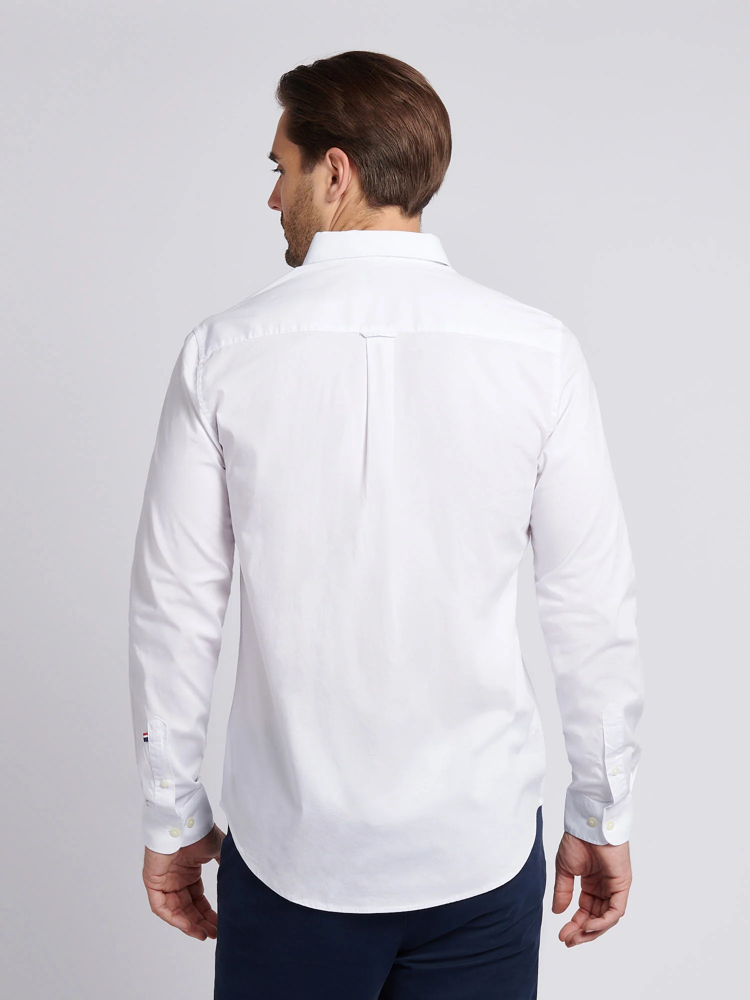 Mens Stretch Cotton Poplin Shirt White / Dark Sapphire Navy DHM - Image 4