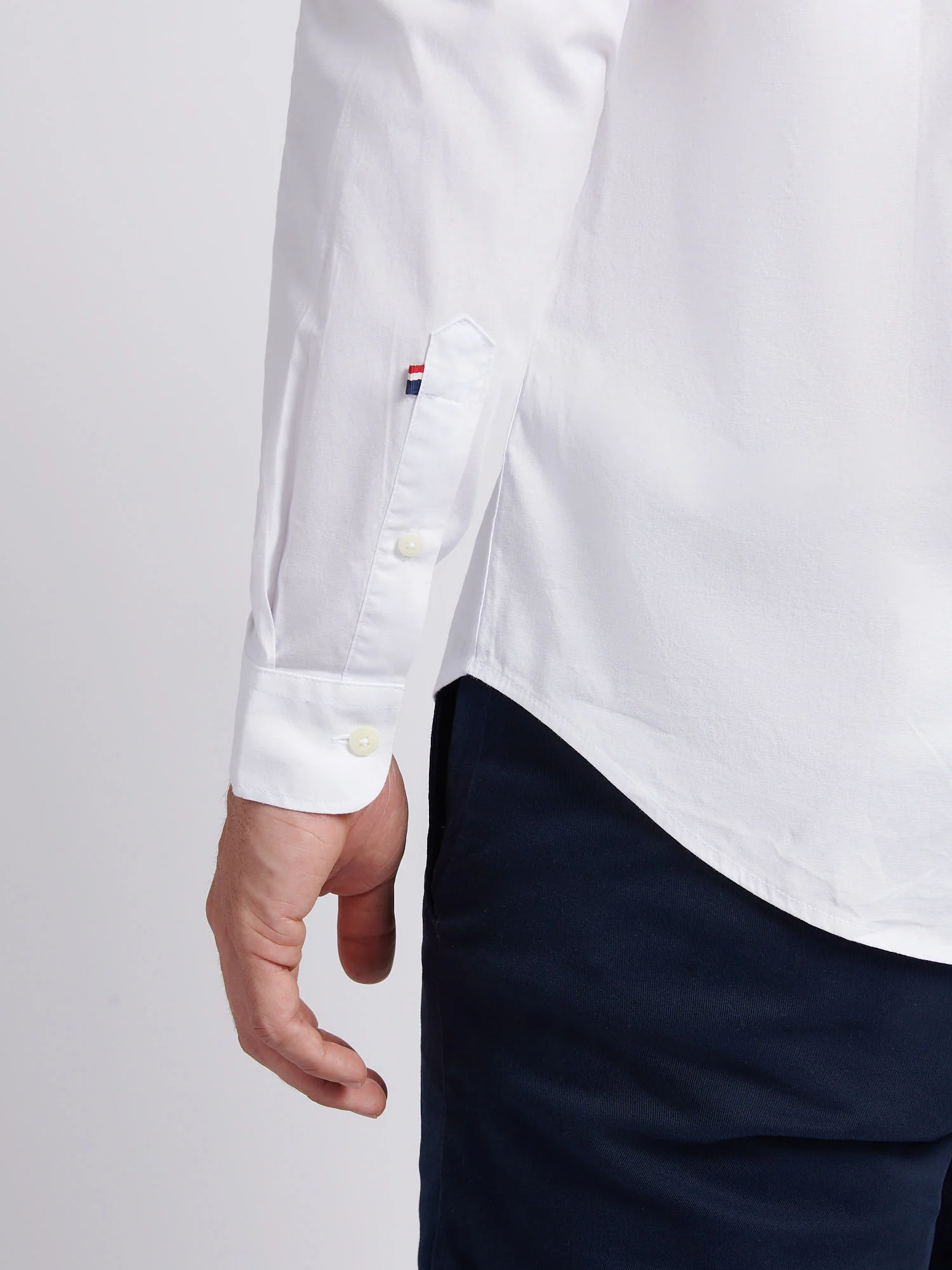 Mens Stretch Cotton Poplin Shirt White / Dark Sapphire Navy DHM - Image 5