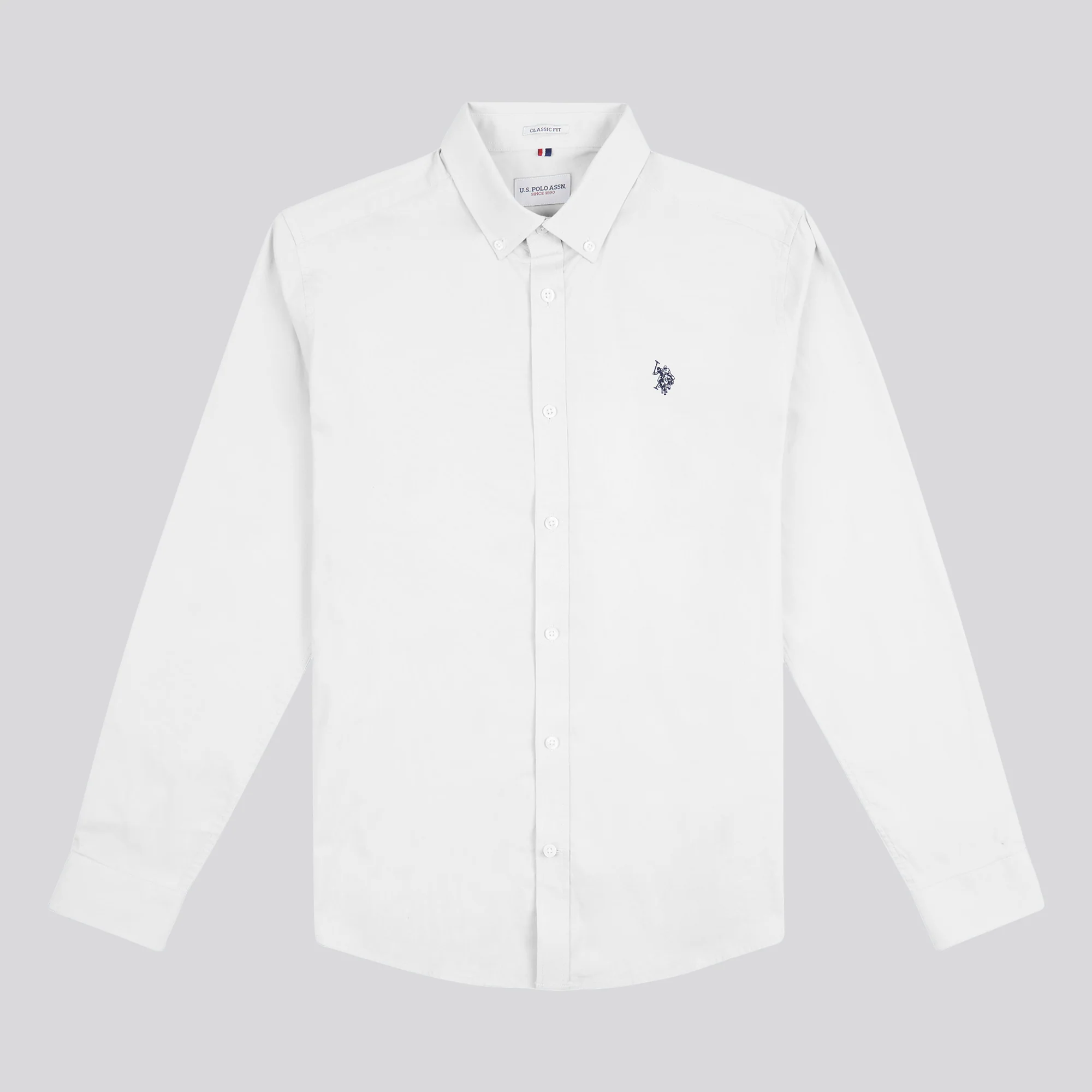 Mens Stretch Cotton Poplin Shirt White / Dark Sapphire Navy DHM - Image 6