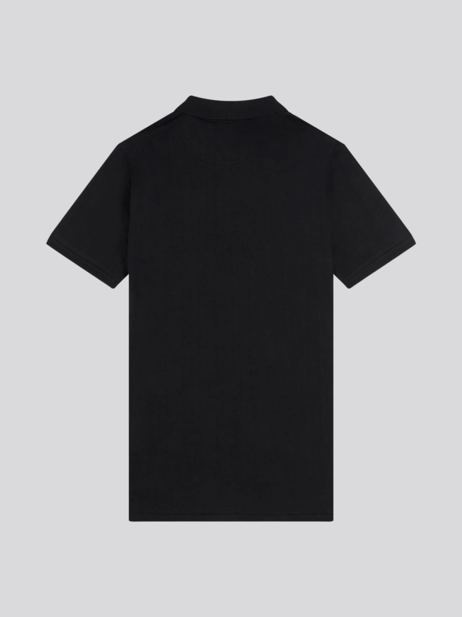 Mens Stripe Textured Zip Polo Shirt in Black Bright White DHM - Image 6