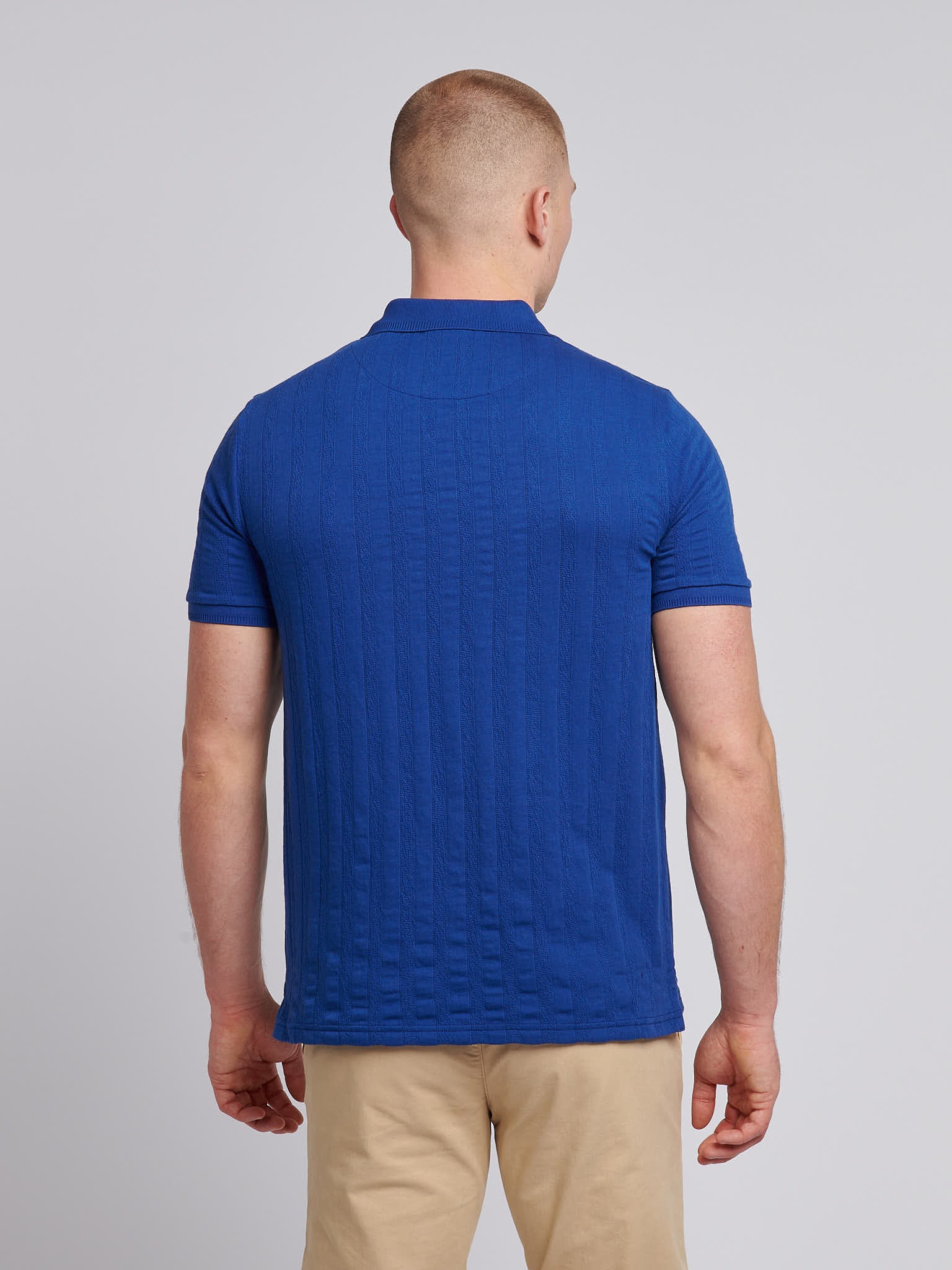 Mens Stripe Textured Zip Polo Shirt in Sodalite Blue - Image 4