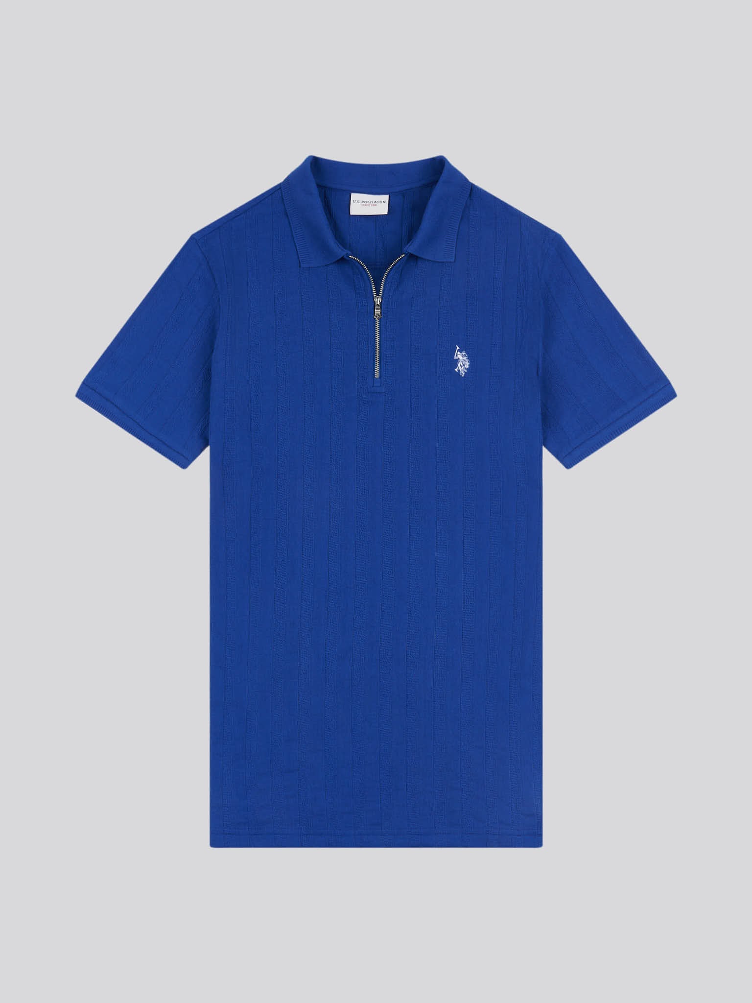 Mens Stripe Textured Zip Polo Shirt in Sodalite Blue - Image 5