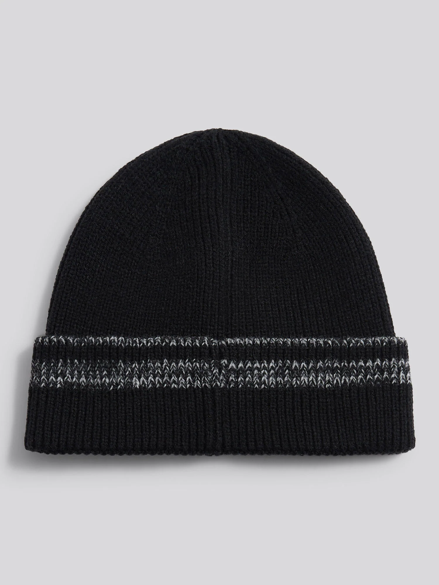 Mens Stripe Tipping Rib Knit Beanie in Black - Image 2