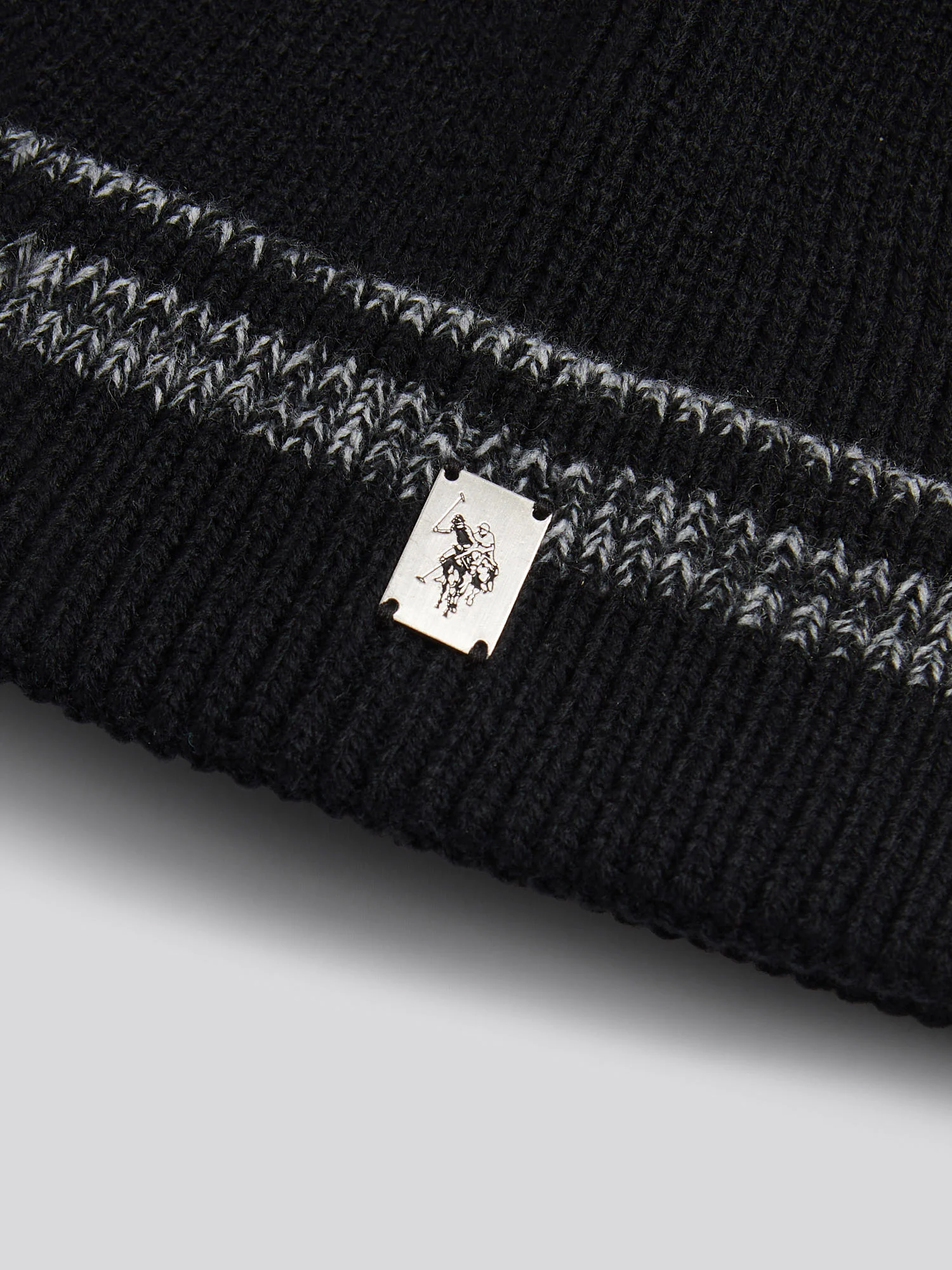 Mens Stripe Tipping Rib Knit Beanie in Black - Image 3