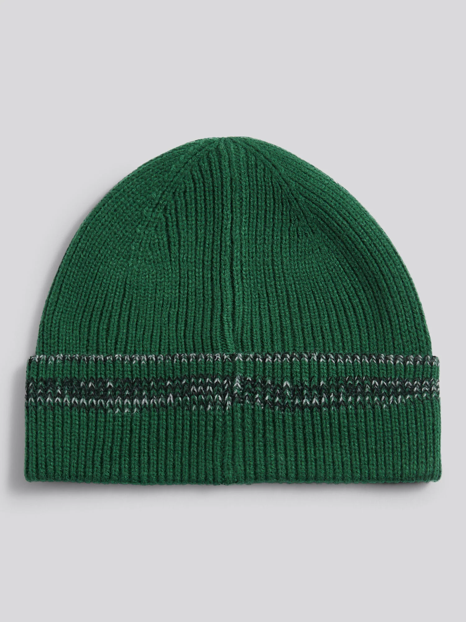 Mens Stripe Tipping Rib Knit Beanie in Pineneedle - Image 2