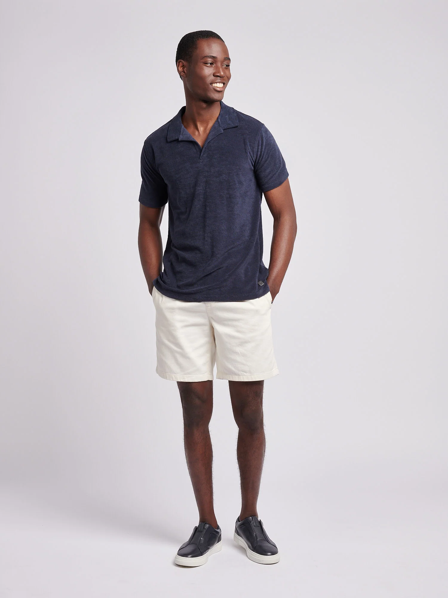 Mens Terry Revere Collar Polo Shirt in Dark Sapphire Navy - Image 3