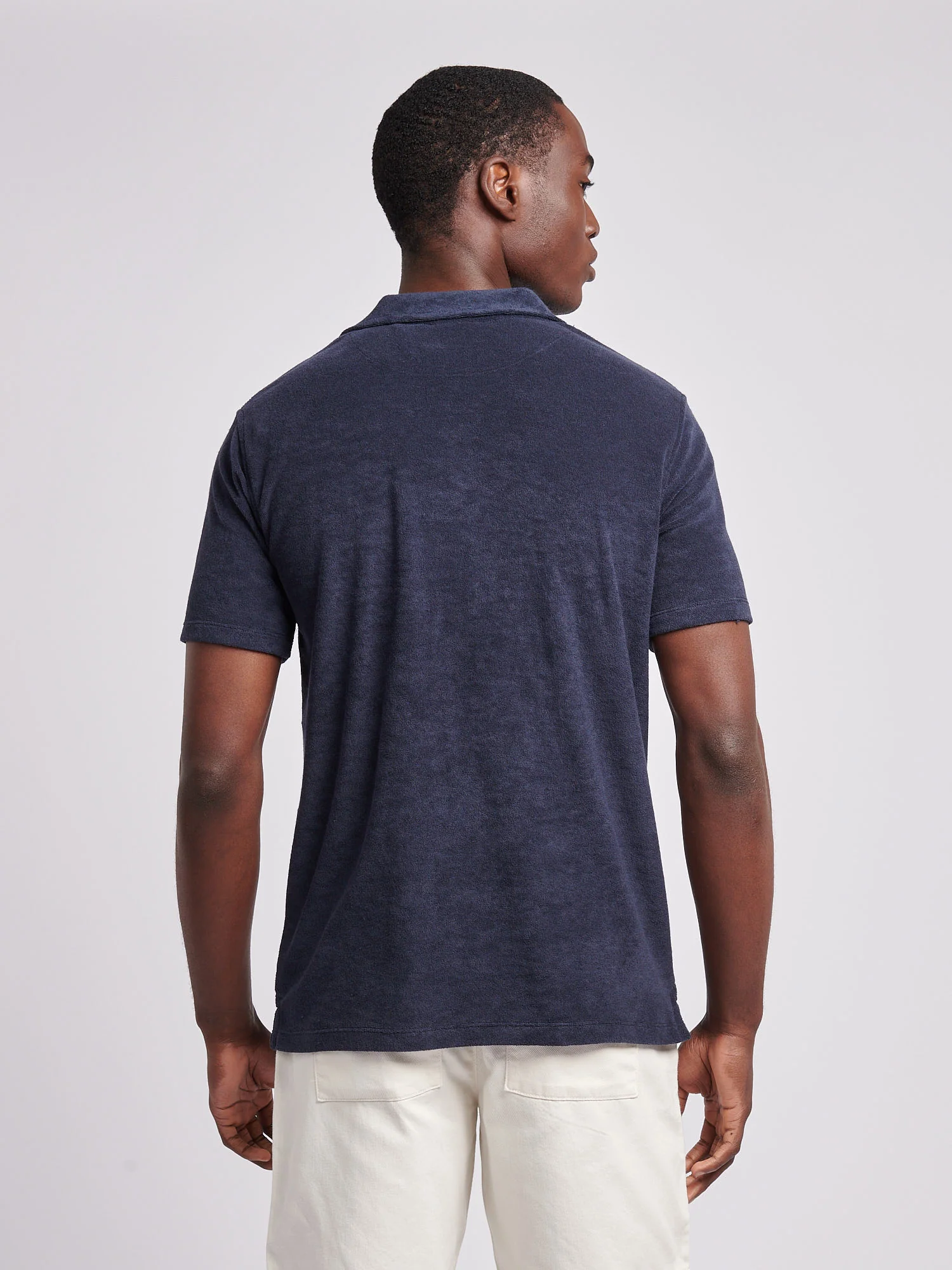Mens Terry Revere Collar Polo Shirt in Dark Sapphire Navy - Image 4
