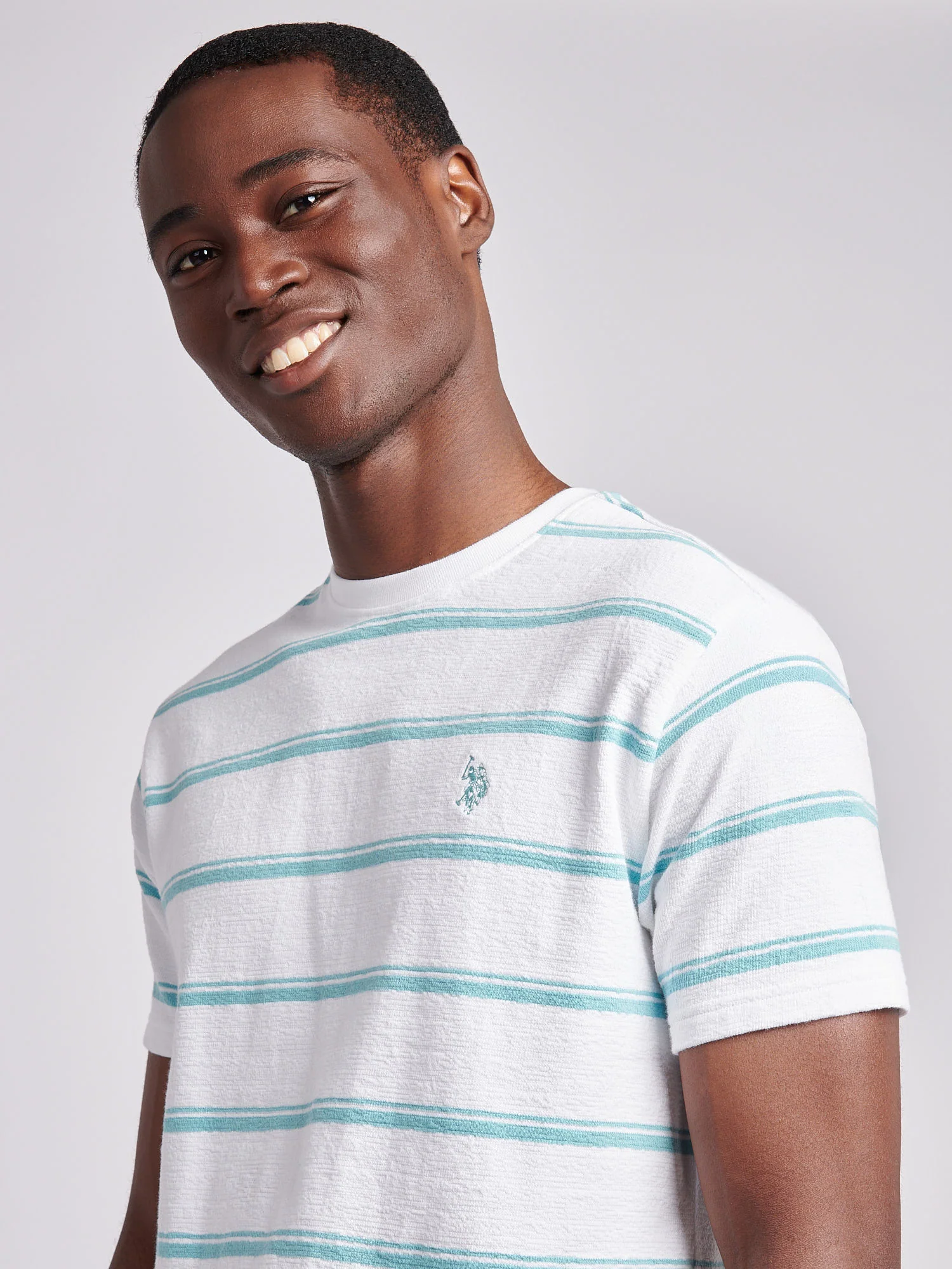 Mens Terry Stripe T-Shirt in Bright White - Image 2