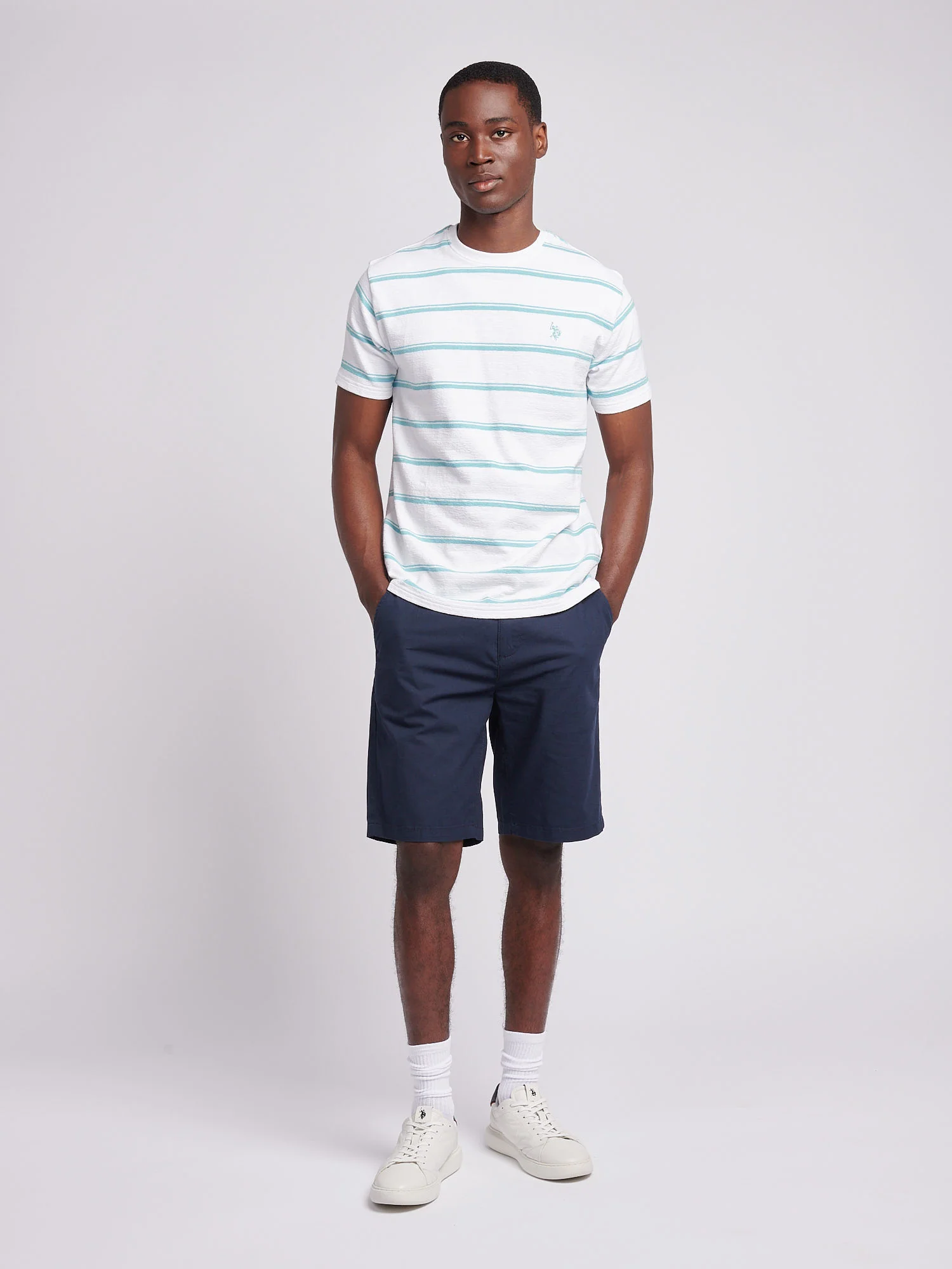 Mens Terry Stripe T-Shirt in Bright White - Image 3