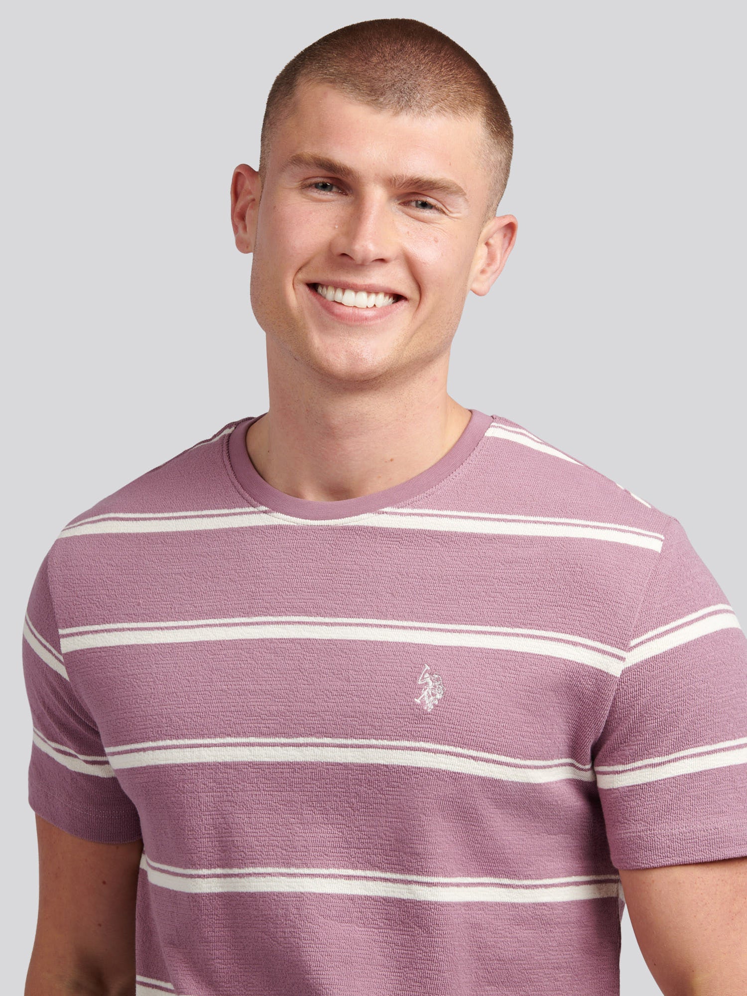 Mens Terry Stripe T-Shirt in Elderberry - Image 2