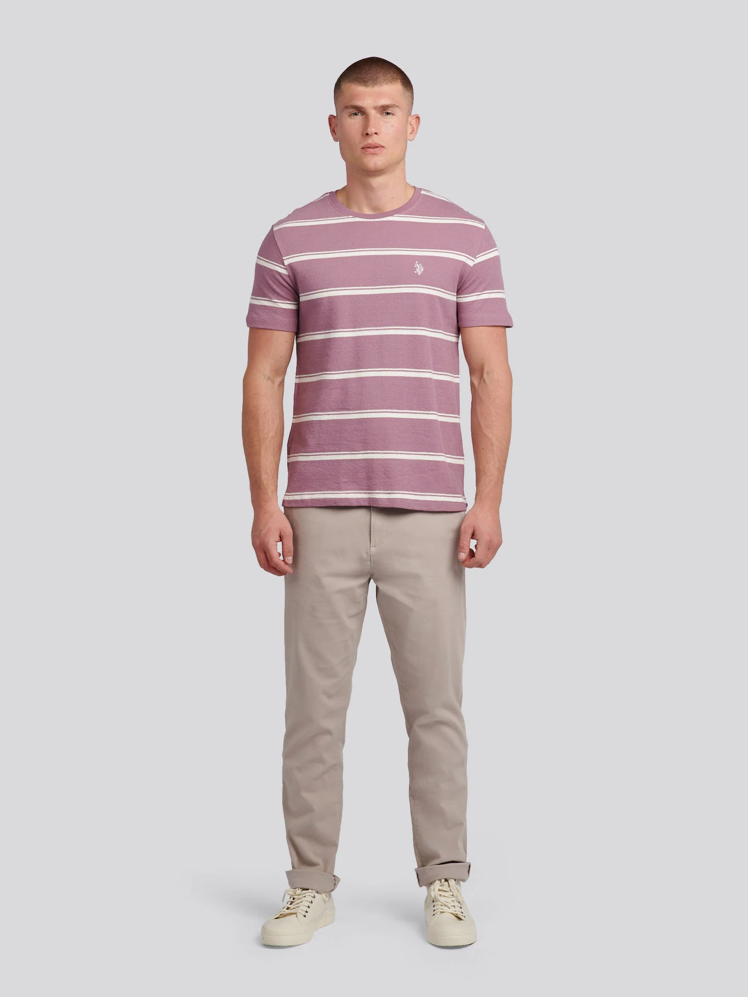 Mens Terry Stripe T-Shirt in Elderberry - Image 3
